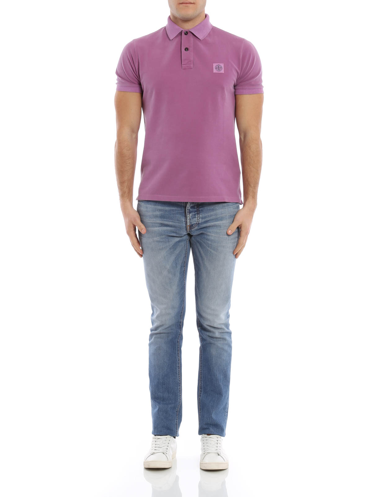 STONE ISLAND: polo shirt in cotton with logo - Pink