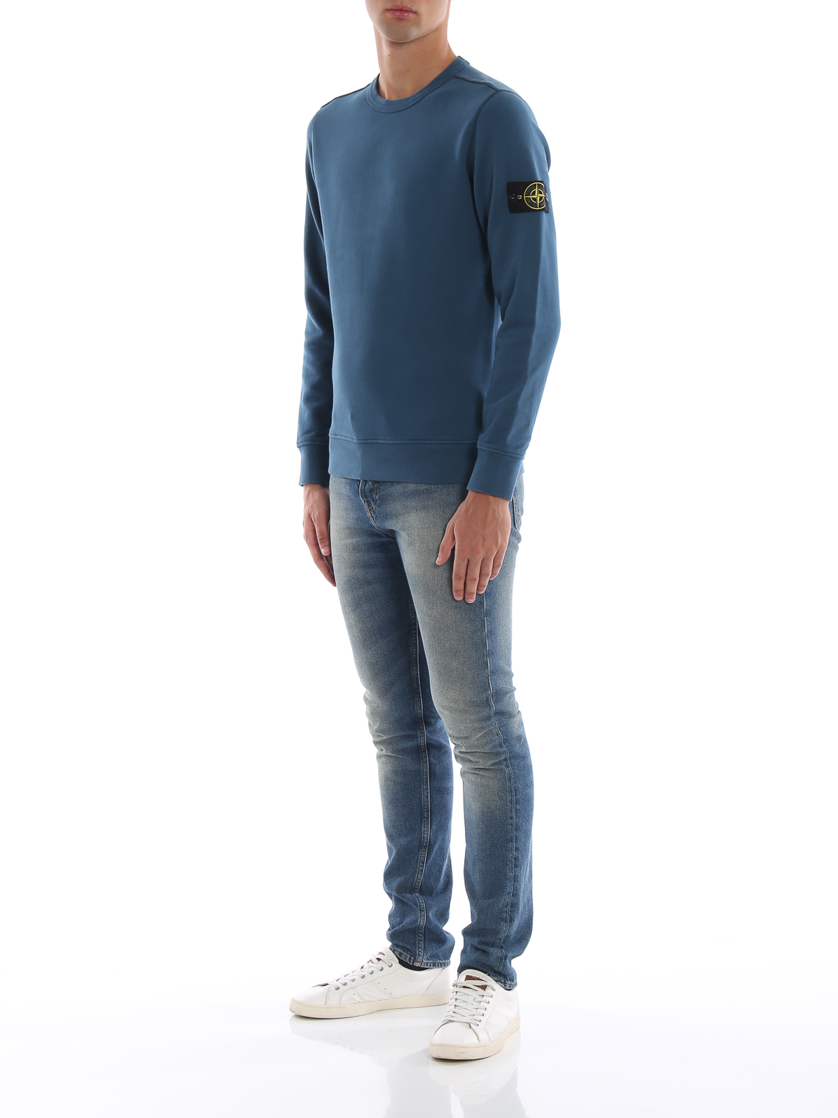 Stone Island Air force blue cotton fleece sweatshirt