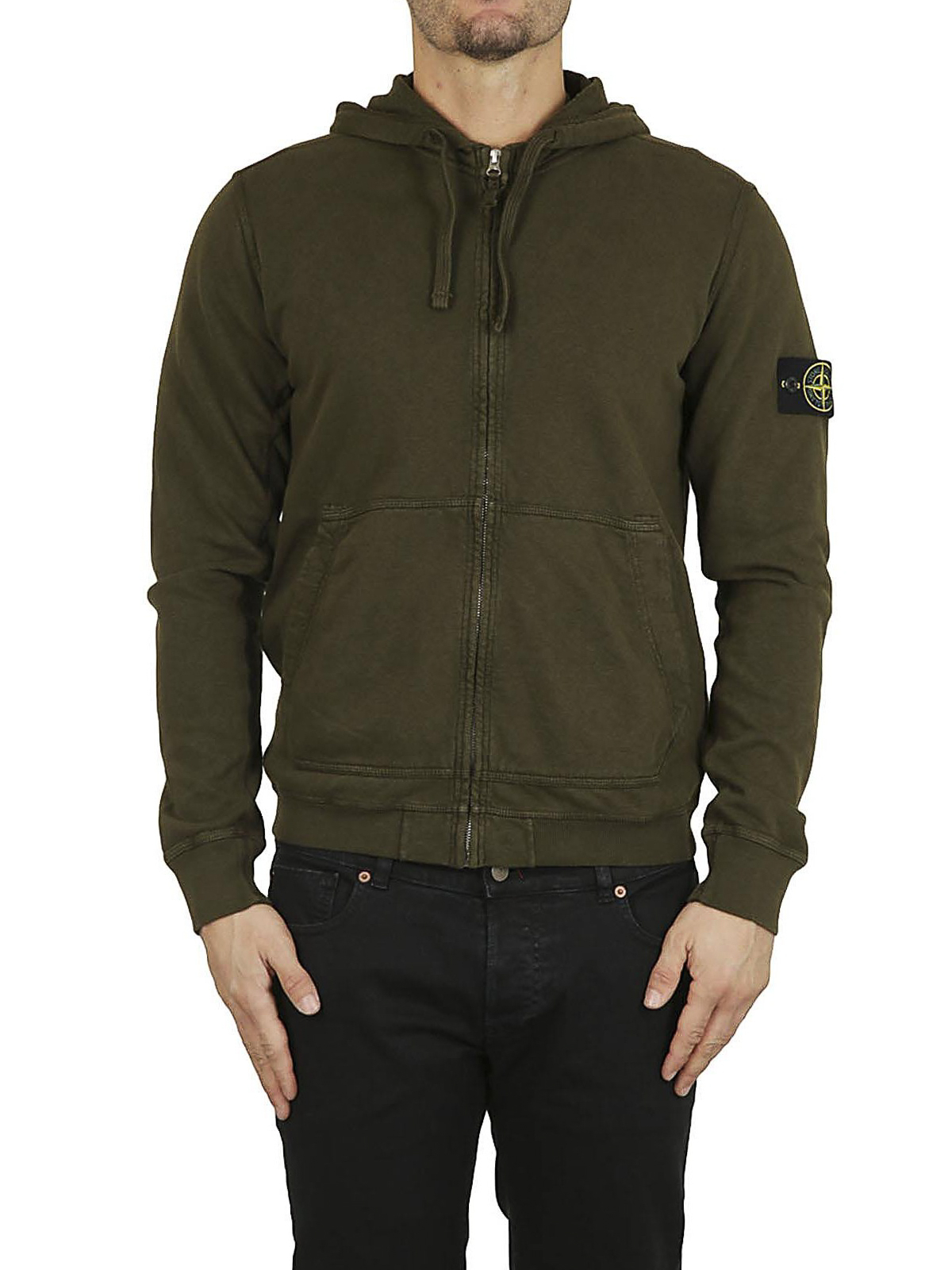 Stone Island Garment dyed army green hoodie Men 681565260V0154