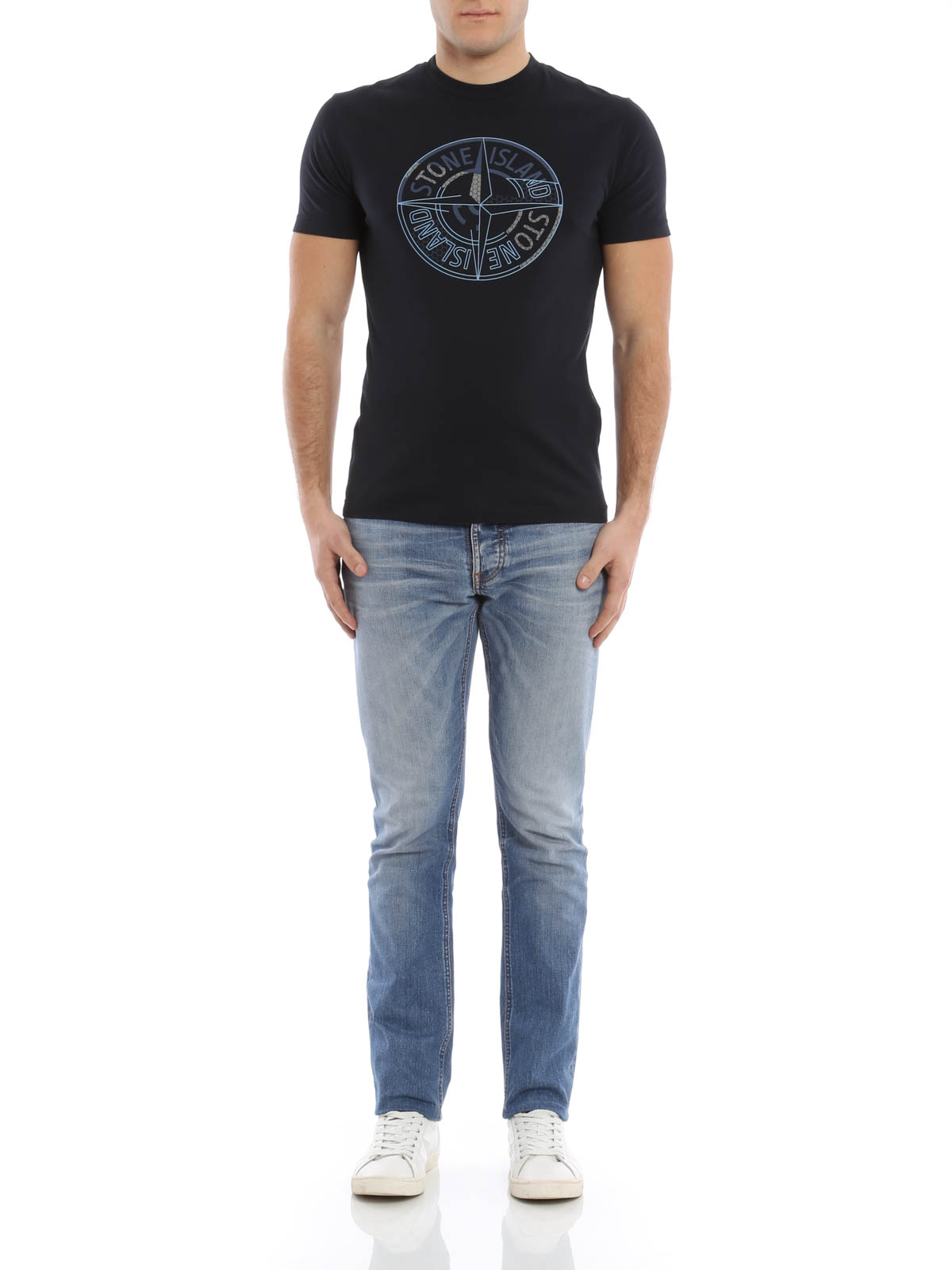 Tシャツ・カットソー STONE  Stone  T-shirts and Polos Blue Stone Island Men's Short Sleeve T-Shirt Blue