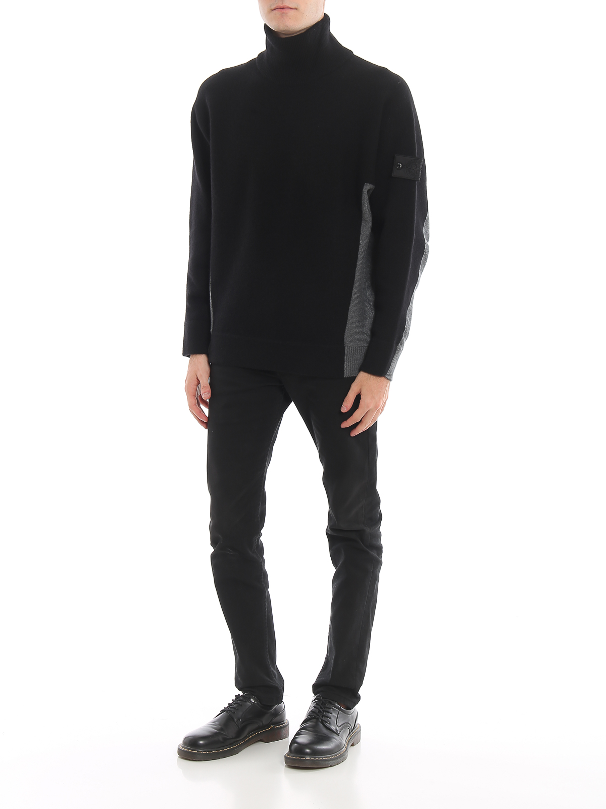 Knit-Woven Hybrid Turtleneck Sweater, FARIX V1.Y7.02, Black