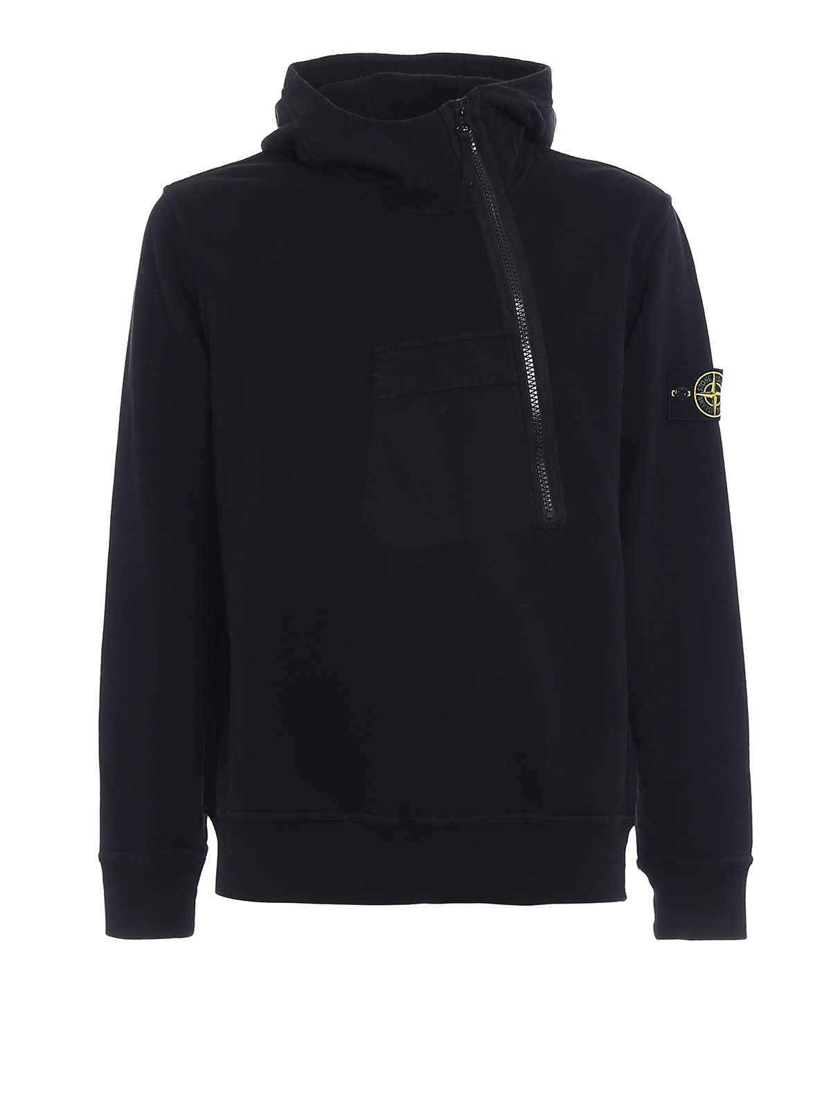 Stone Island Asymmetric zip black hoodie - Black