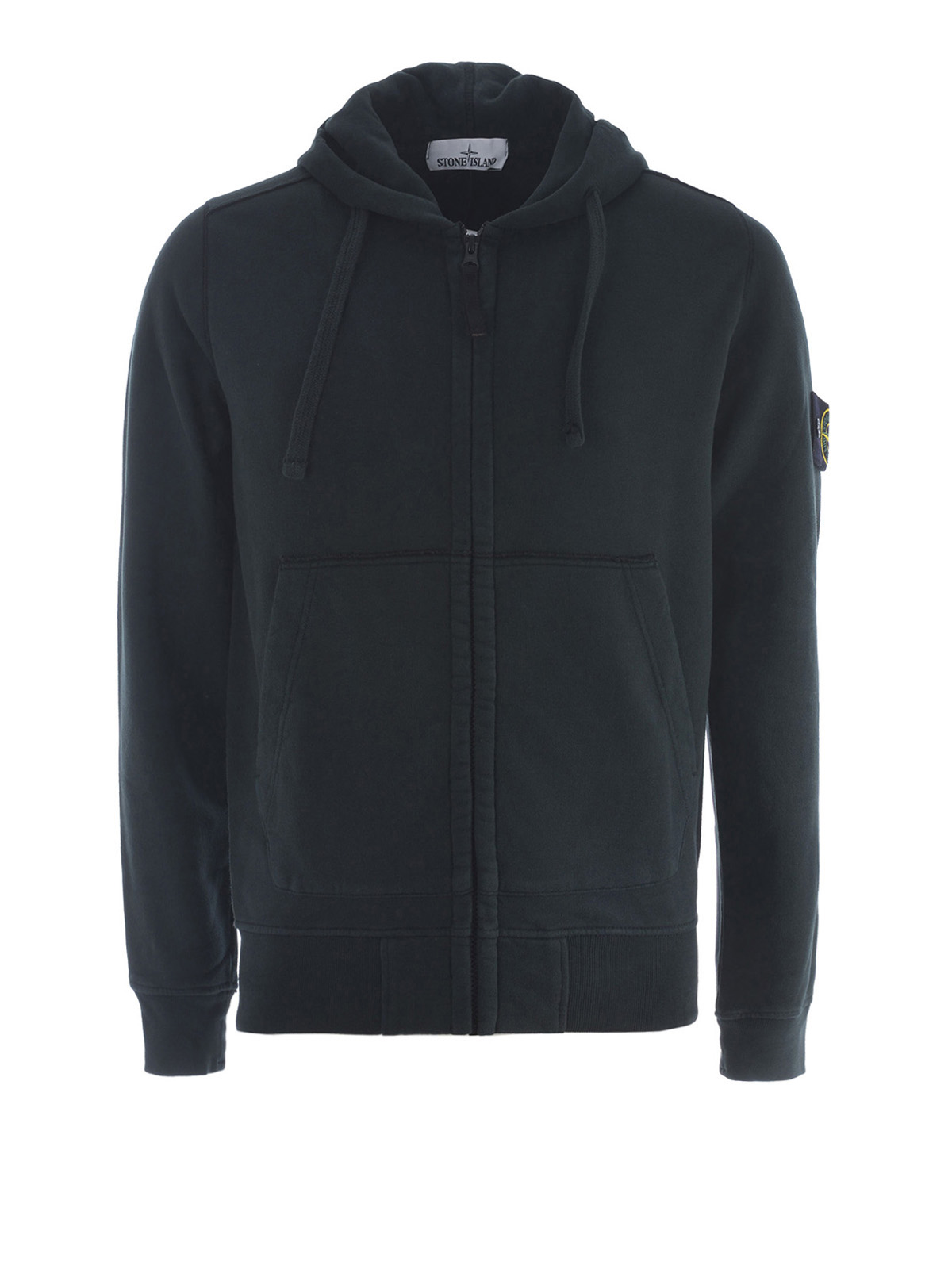 Stone Island Dark green cotton fleece zip hoodie - Men|60220V0059