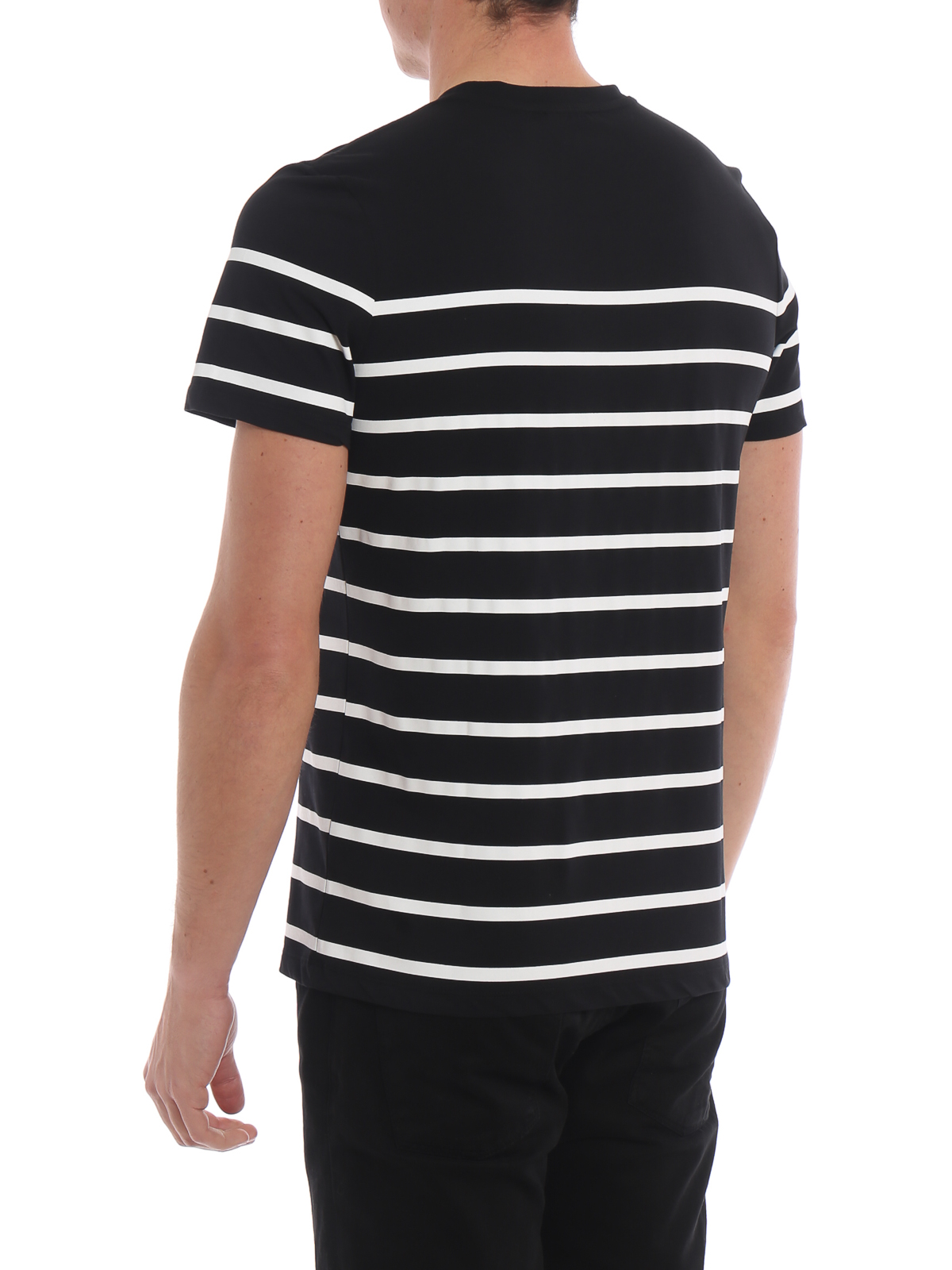BALMAIN - oritaBALMAIN ストライプTシャツ Balmain Striped Balmain print slim T-shirt - Black