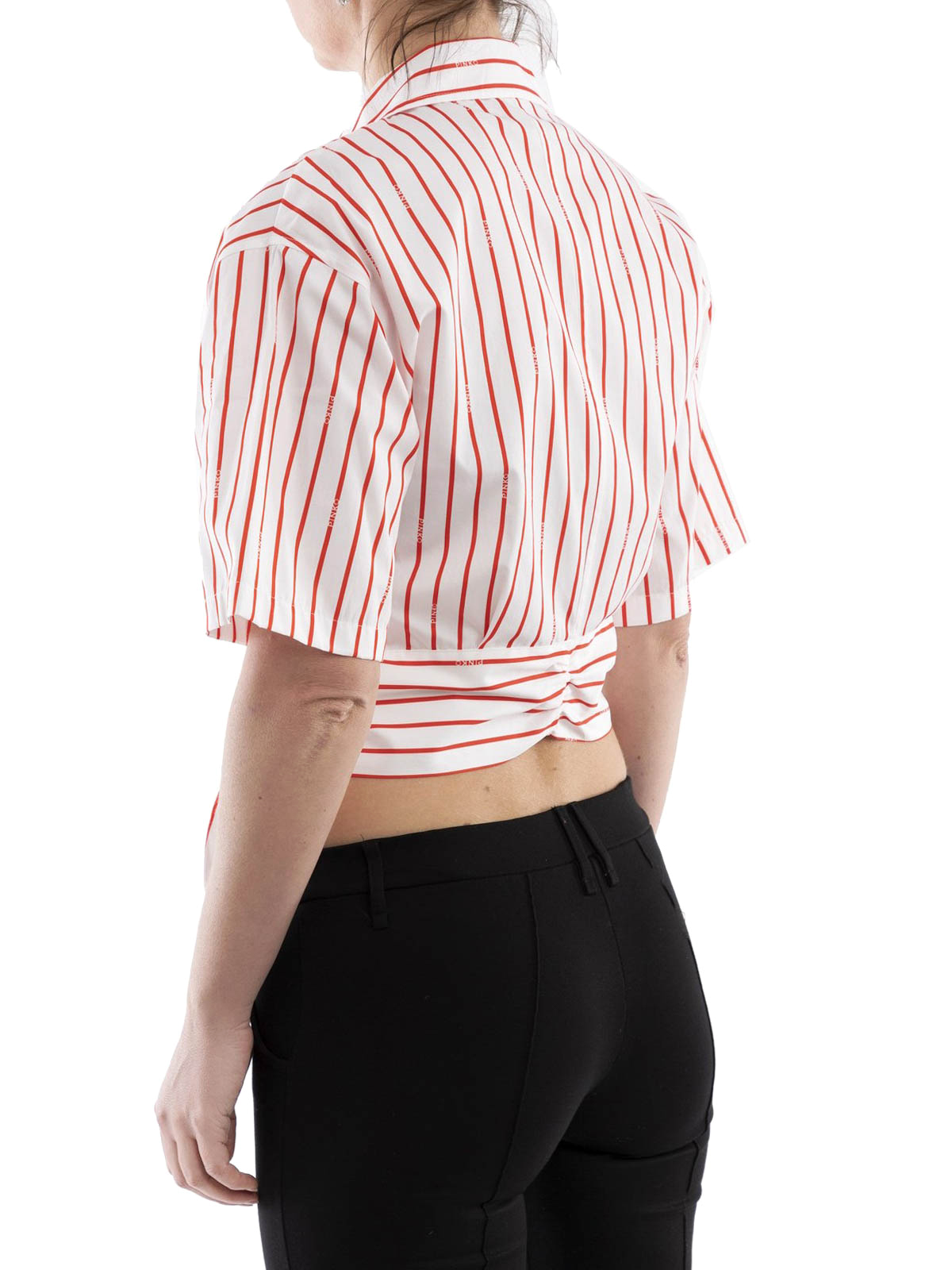 Pinko Striped cropped shirt with bow detail - White
