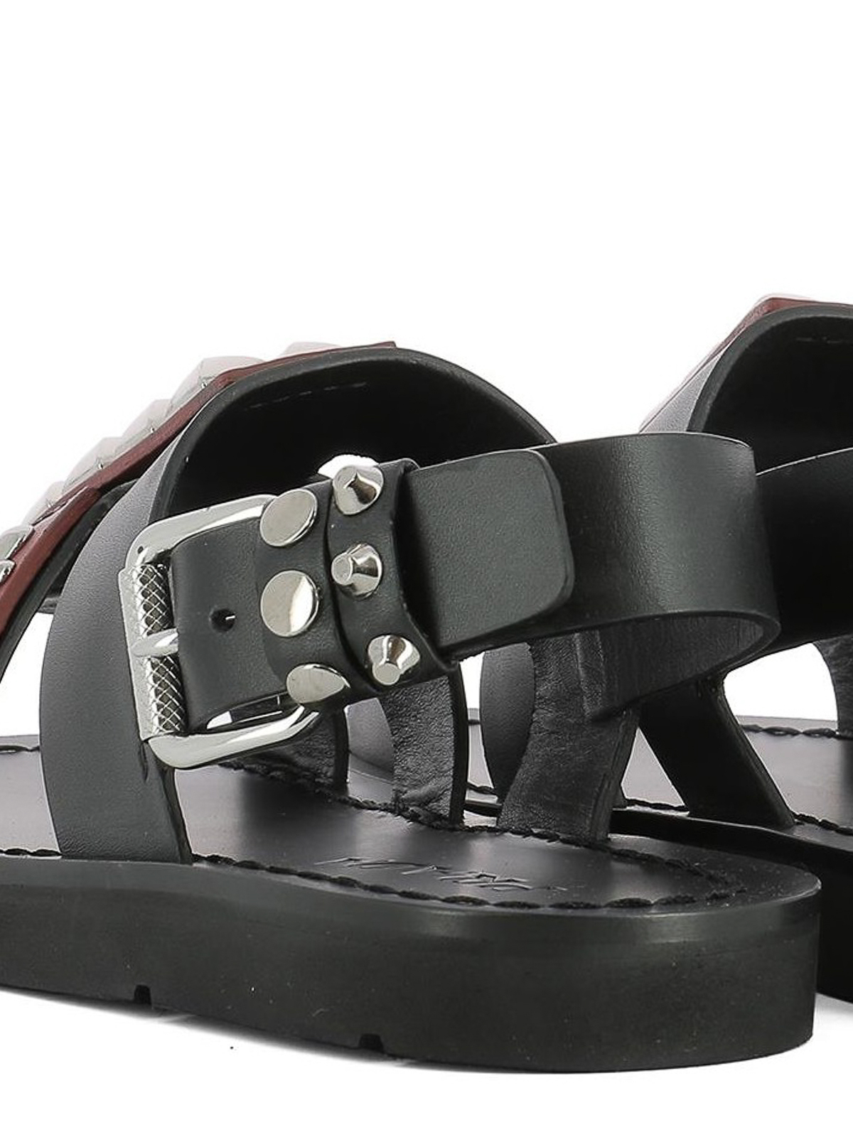 Prada Studded leather flat sandals - Dark Red