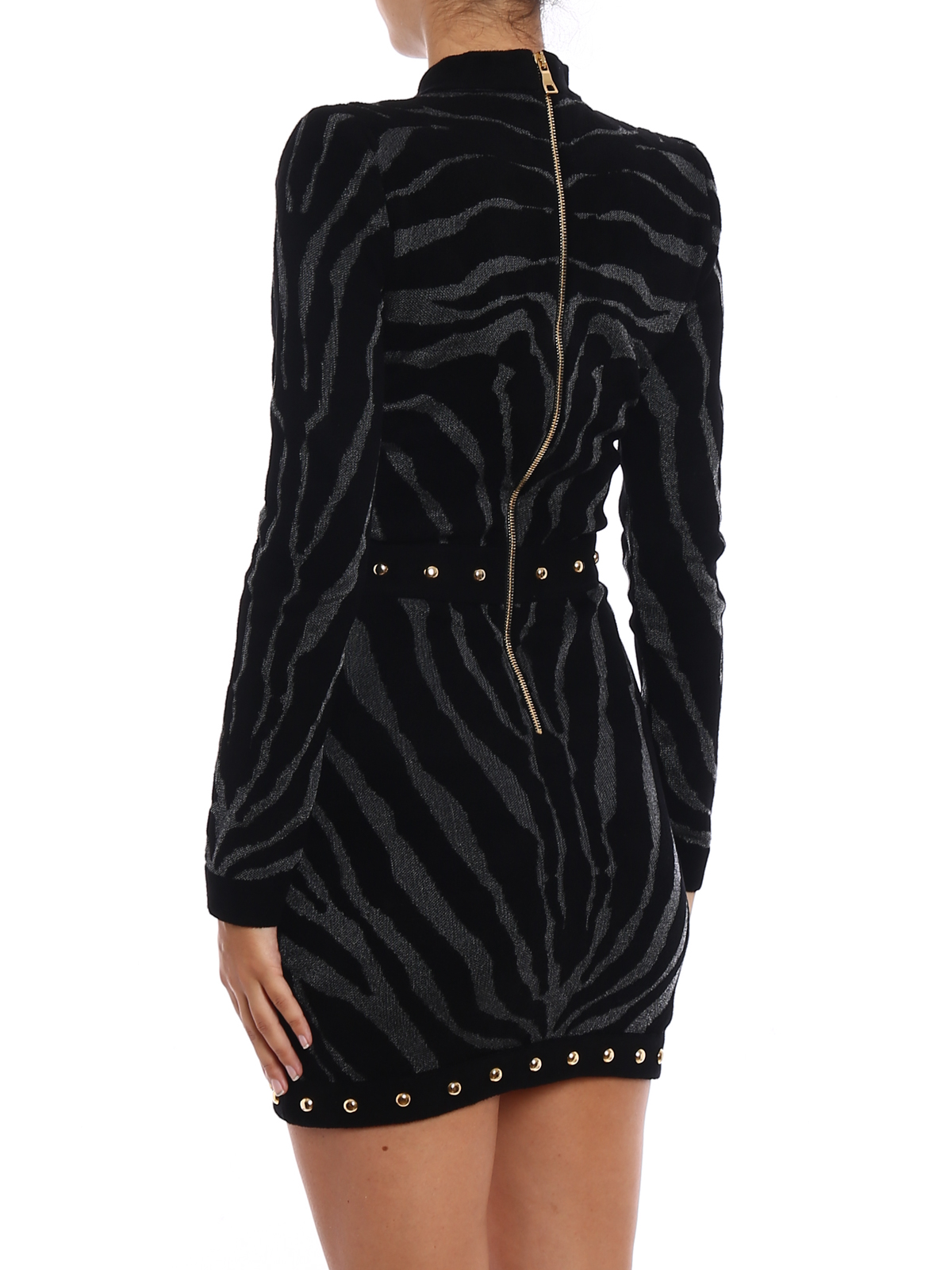 Balmain Studded patterned mini dress - Black|113657920MC0100