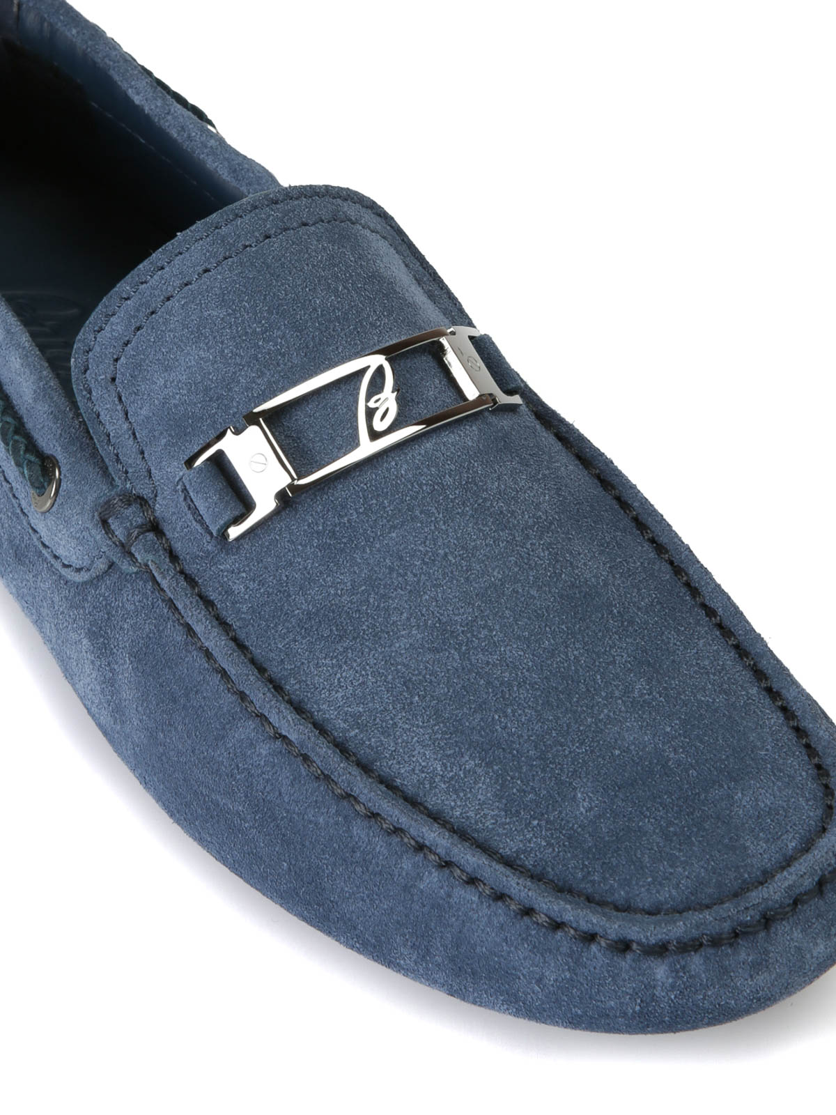 Mocassini Brioni Blu Chiaro In Pelle Scamosciata – Suola In Gomma, Made In Italy, Taglia 44 EU