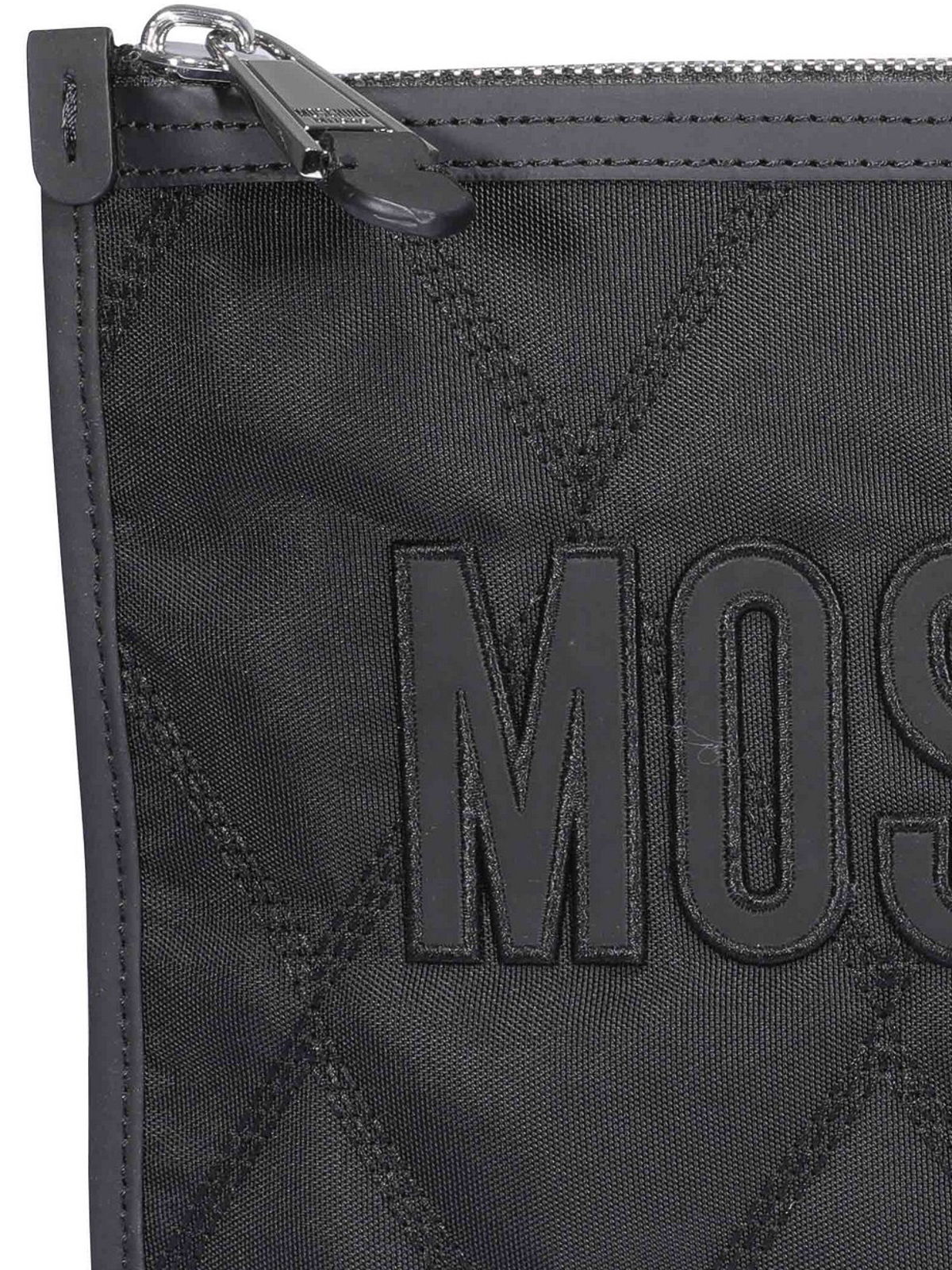 Shop Moschino Tech Fabric Clutch In Negro
