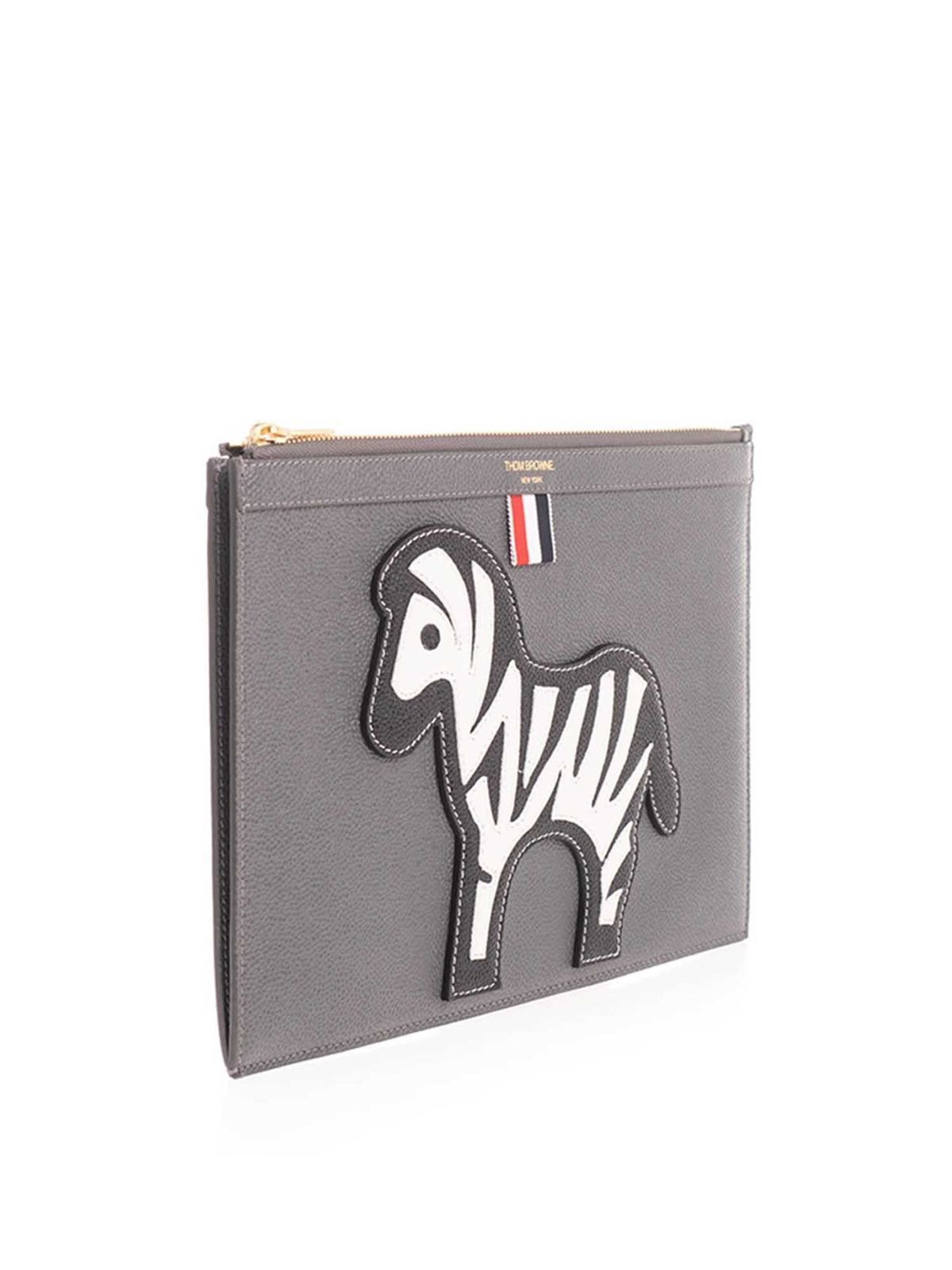 THOM BROWN ポーチ Thom Browne Zebra patch pouch in grey - Grey | MAC110A00198035