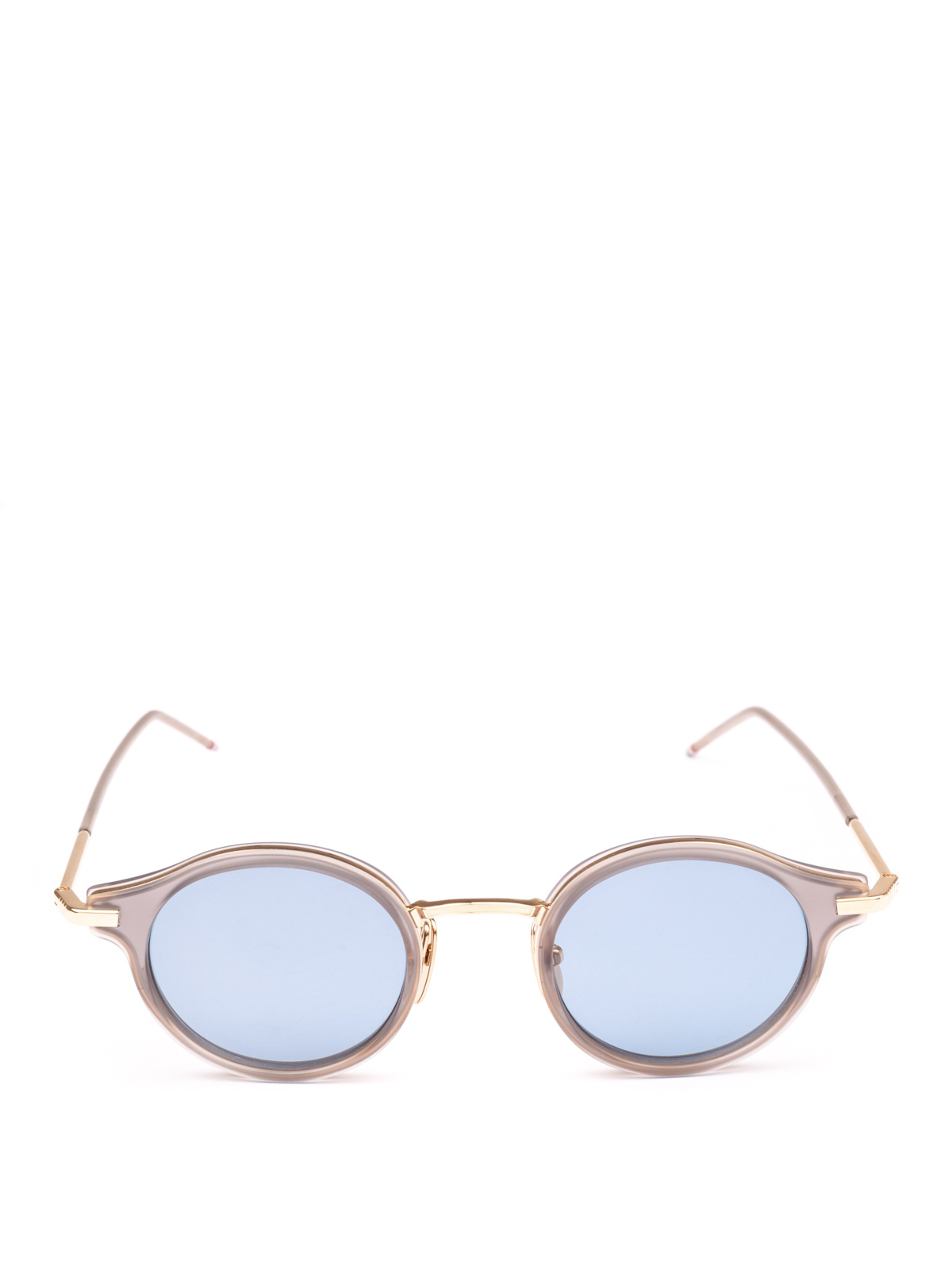 Thom Browne Satin crystal grey rounded sunglasses|TB807BTGRYGLD