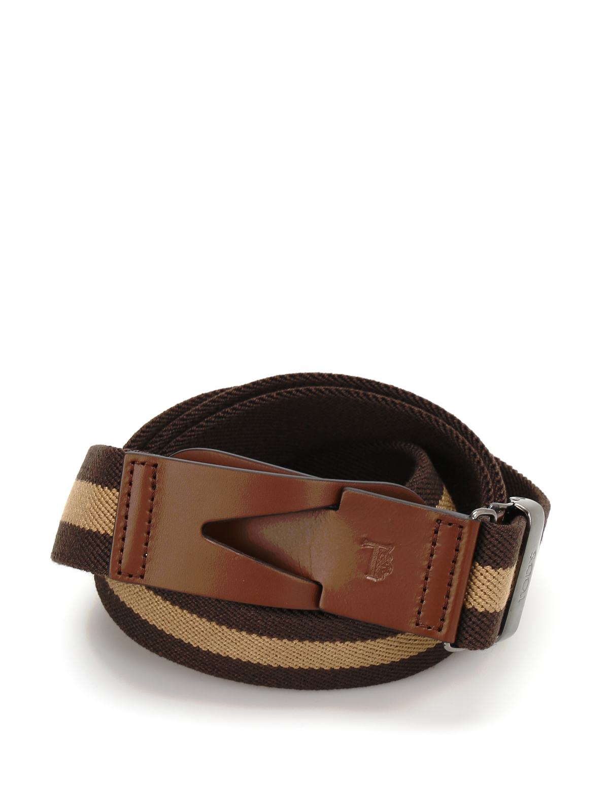 Tod's Canvas And Leather Greca Belt In Brown