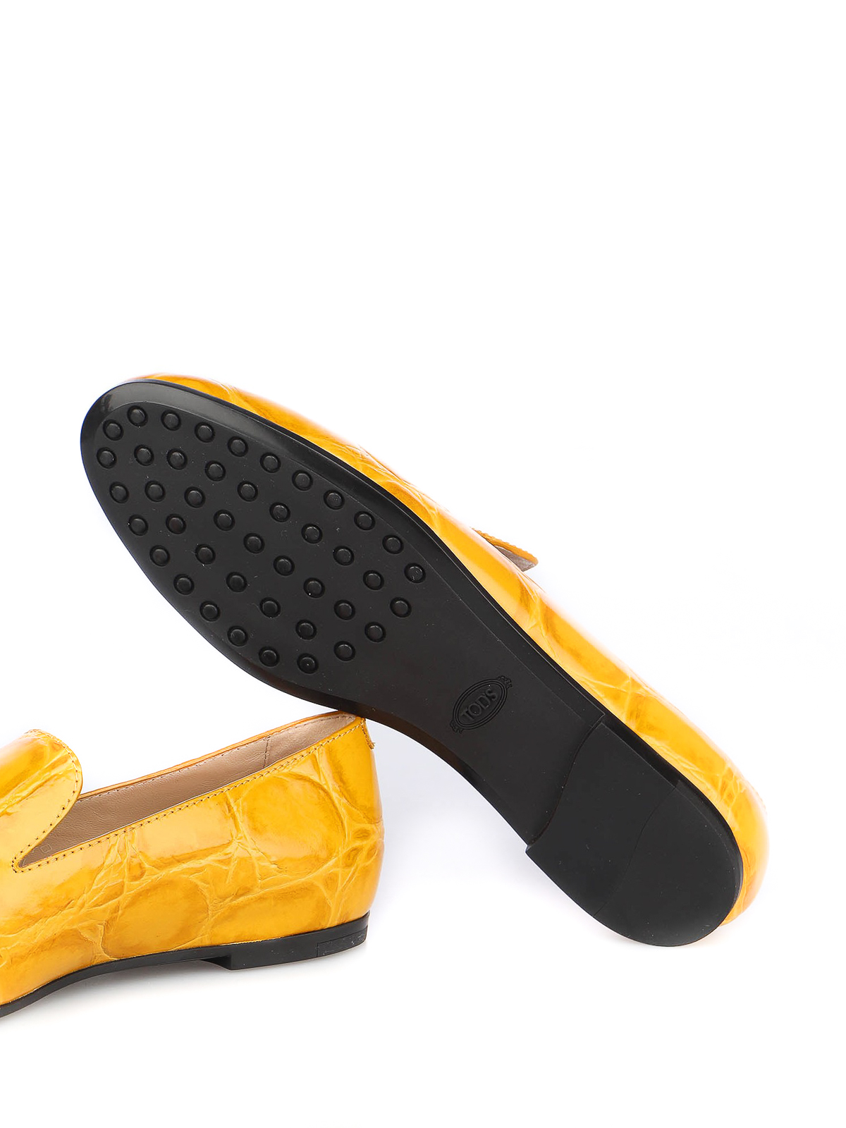 Walk Yellow Cracked Leather Slippers