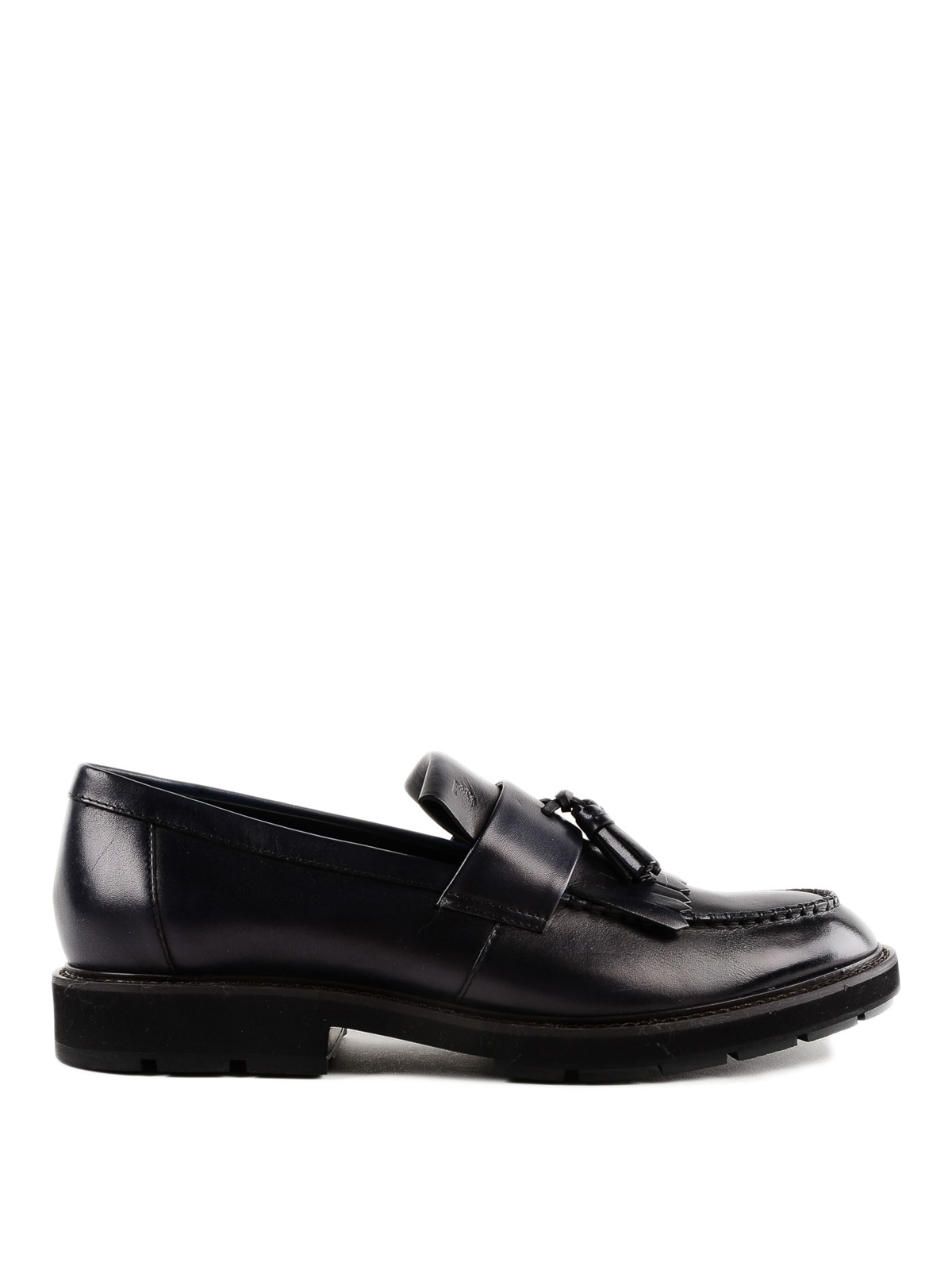 新品未使用！送料込み★TOD'S★Leather Fringed Loafers Woman BLACK Tod's Fringed Loafers in Leather
