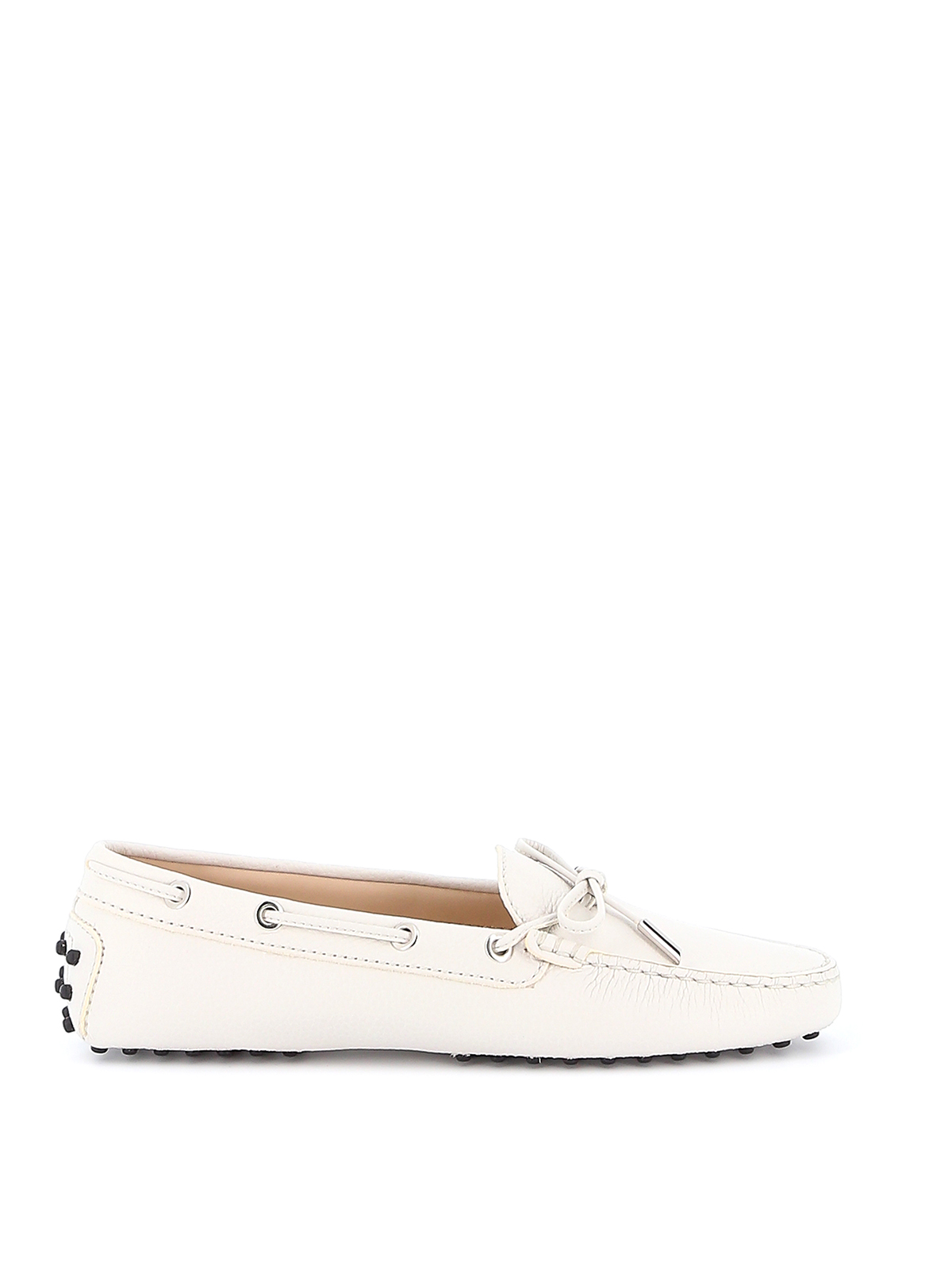 Tod's Hammered Leather Driving Loafers In Blanco