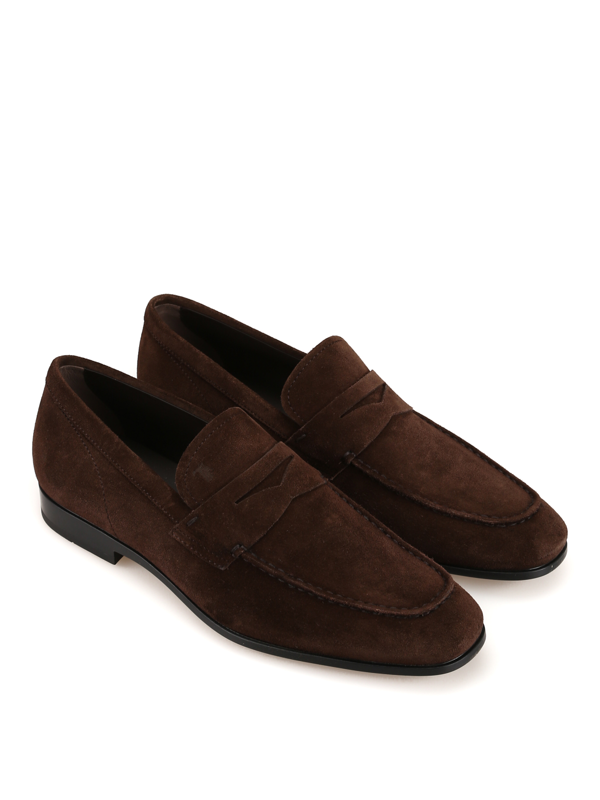Shop Tod's Dark Brown Suede Square Toe Loafers In Marrón Oscuro