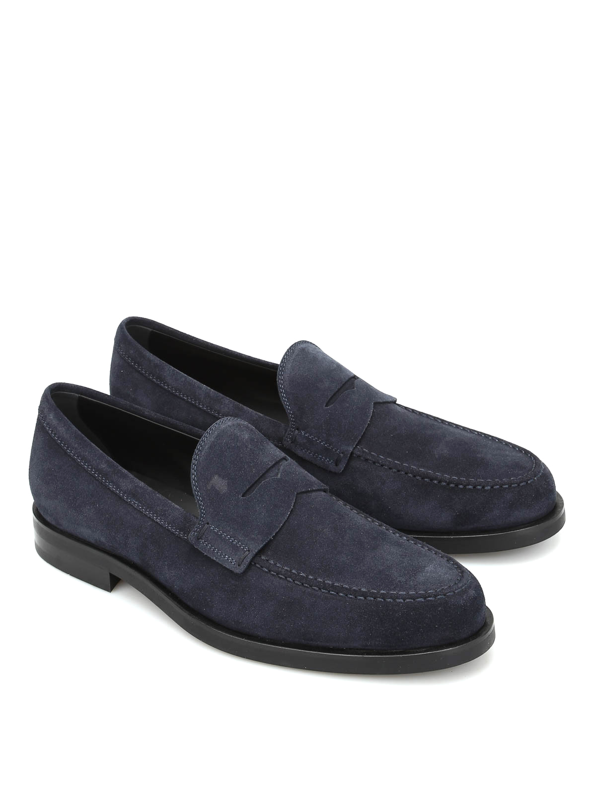 Shop Tod's Penny Bar Suede Loafers In Blue