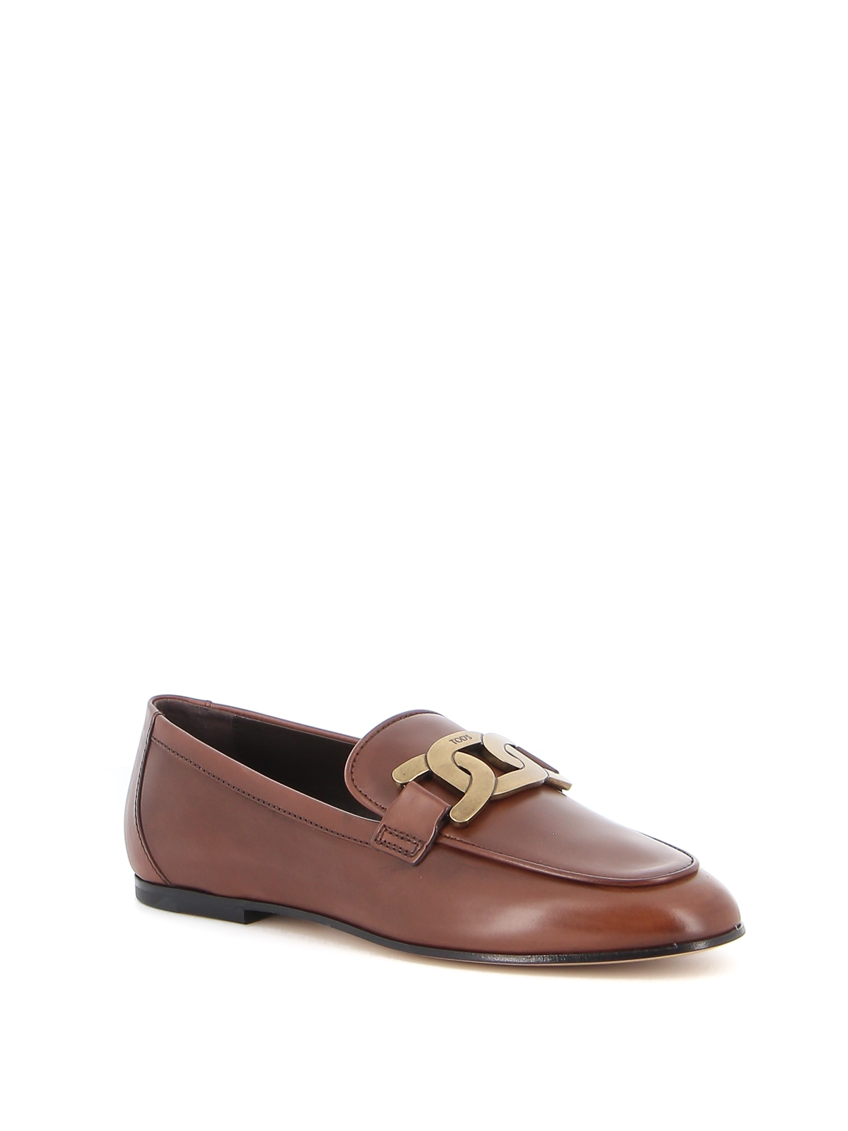 Shop Tod's Smooth Leather Loafers In Marrón