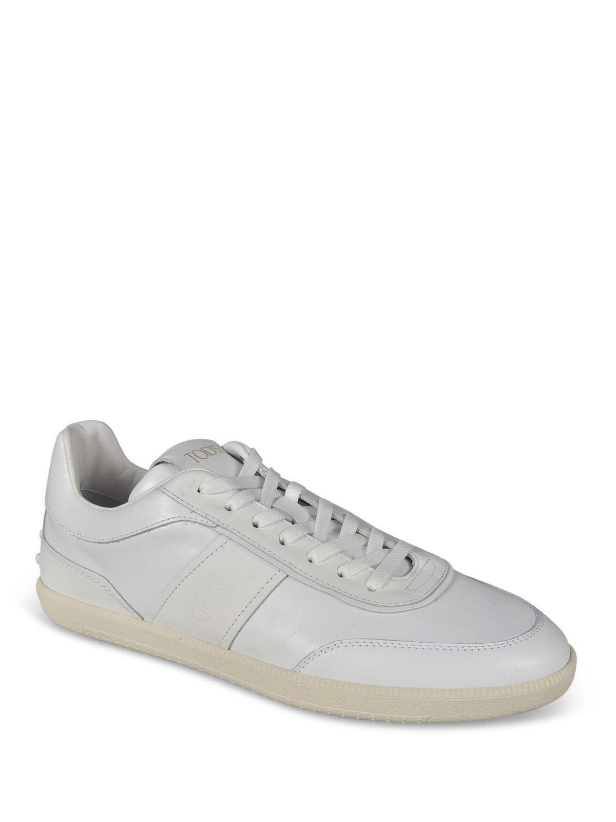 Shop Tod's Vintage Design Leather Sneakers In White