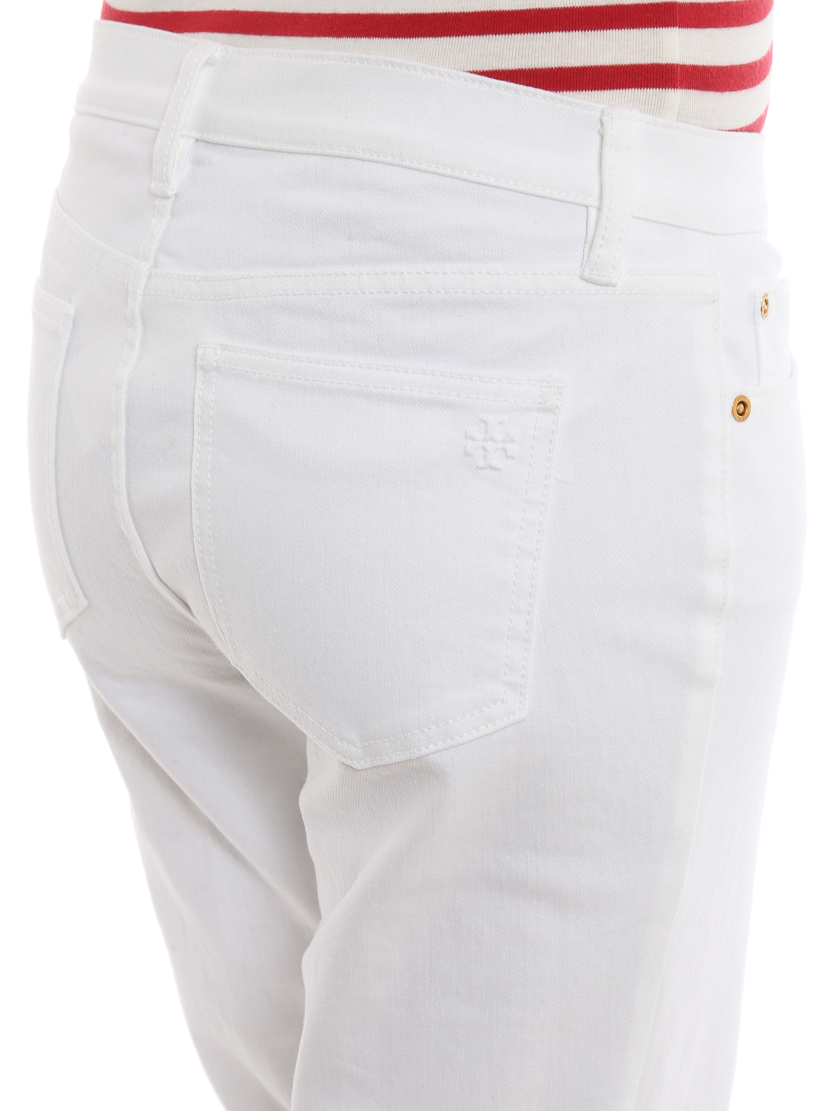 【関税&送料込】Tory Burch White Stretch Denim Jeans High-Rise Straight Jean: Women's Designer Bottoms | Tory Burch