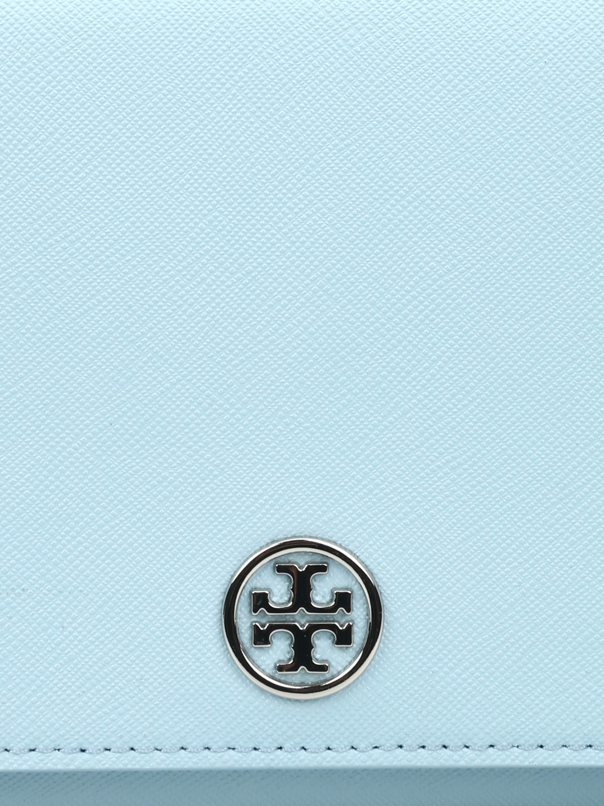 Tory Burch Light Blue Saffiano Leather Robinson Wallet On Chain Tory Burch