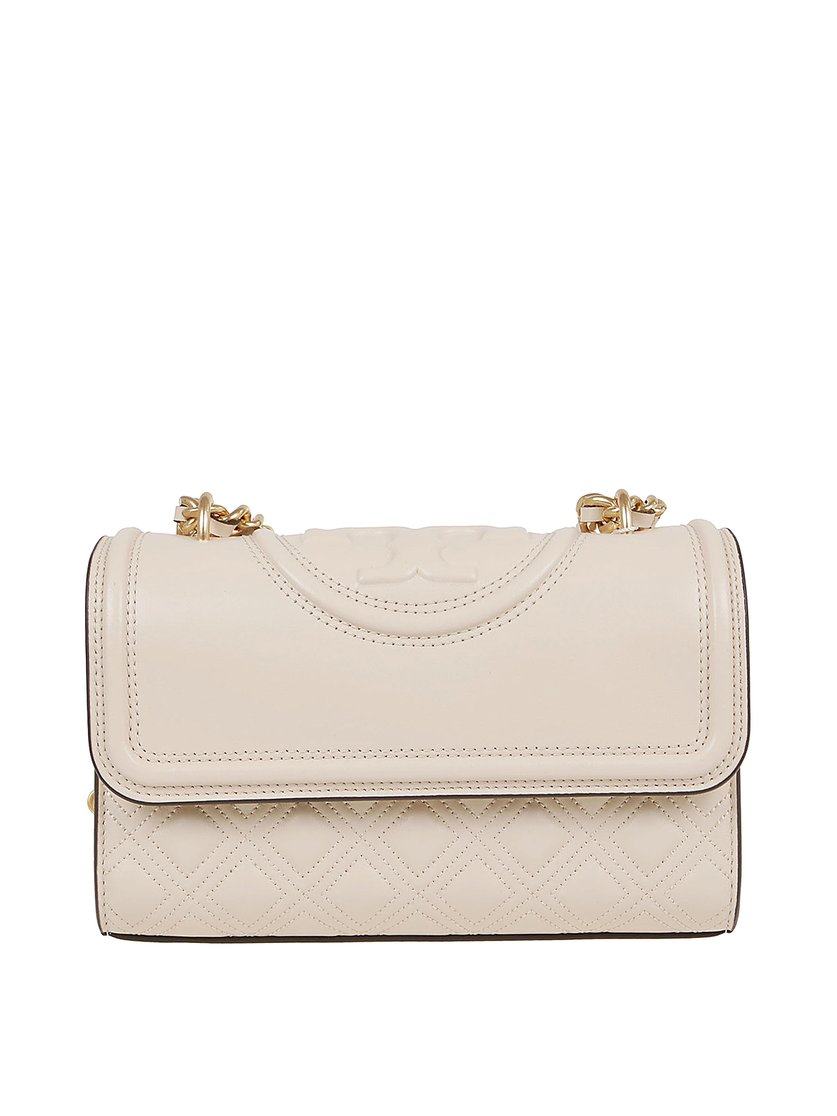 Tory Burch Small Quilted Leather Fleming Bag In Light Beige