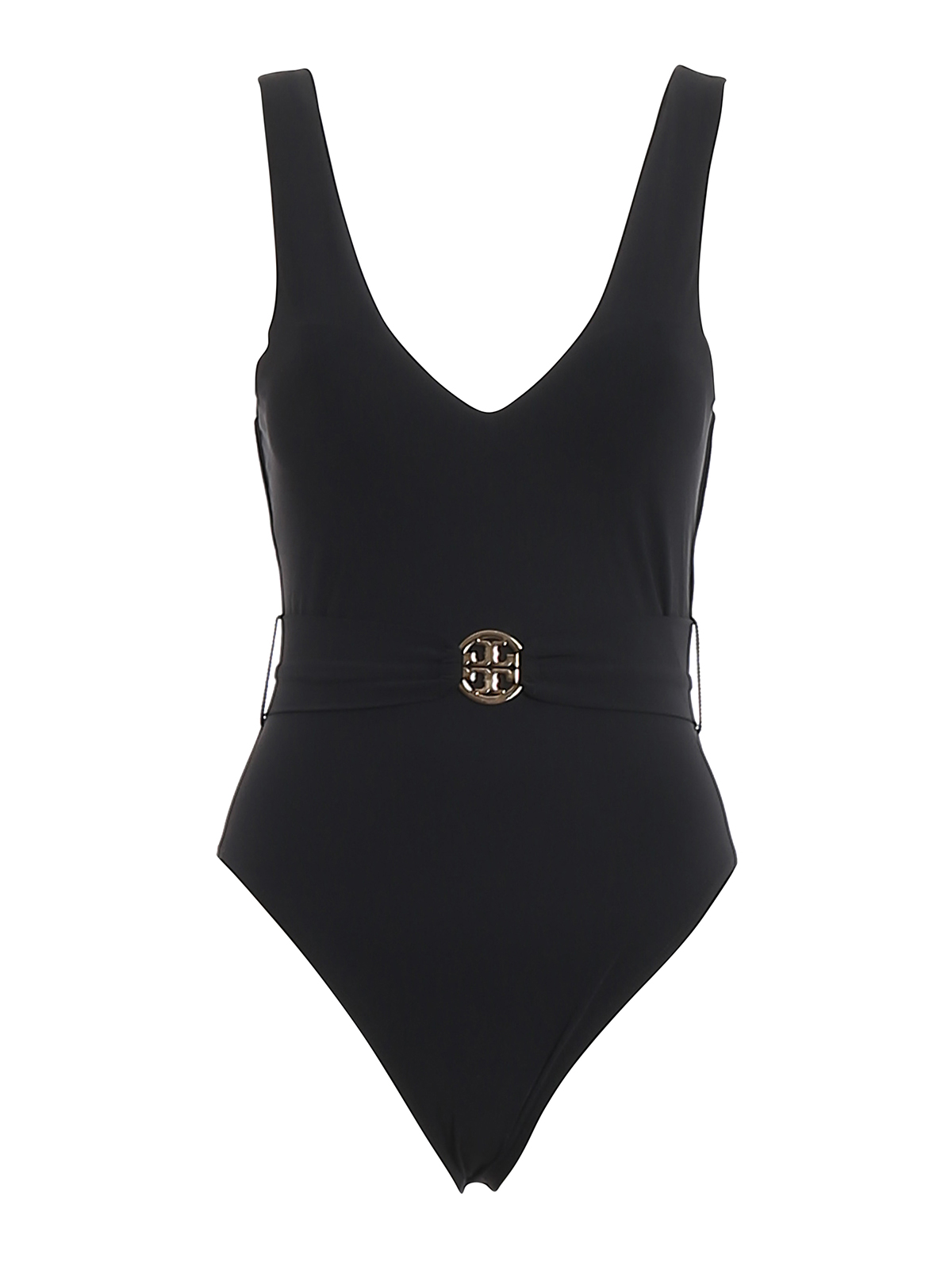 Tory Burch Miller Plunge One-piece Swimsuit In Negro