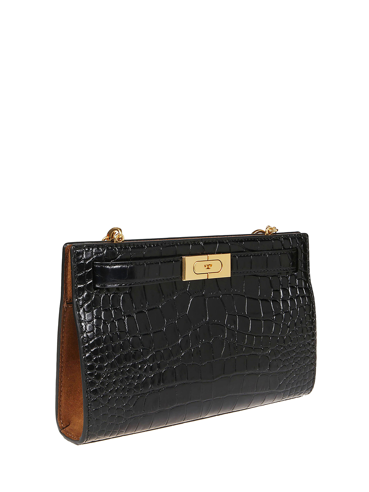 TORY BURCH: shoulder bag in crocodile print leather - Black