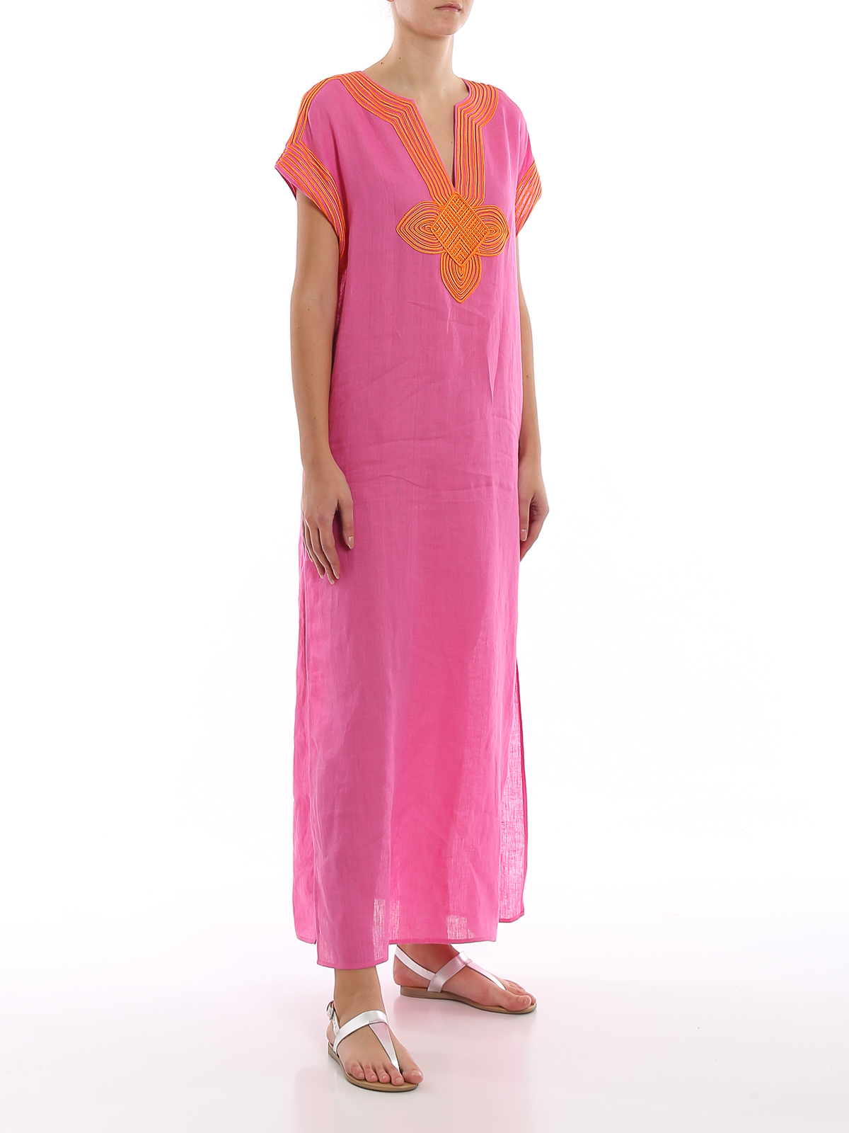 Tory Burch Linen caftan style dress - Fuchsia - Women|64010659 Tory Burch Linen caftan style dress - Fuchsia - Women|64010659