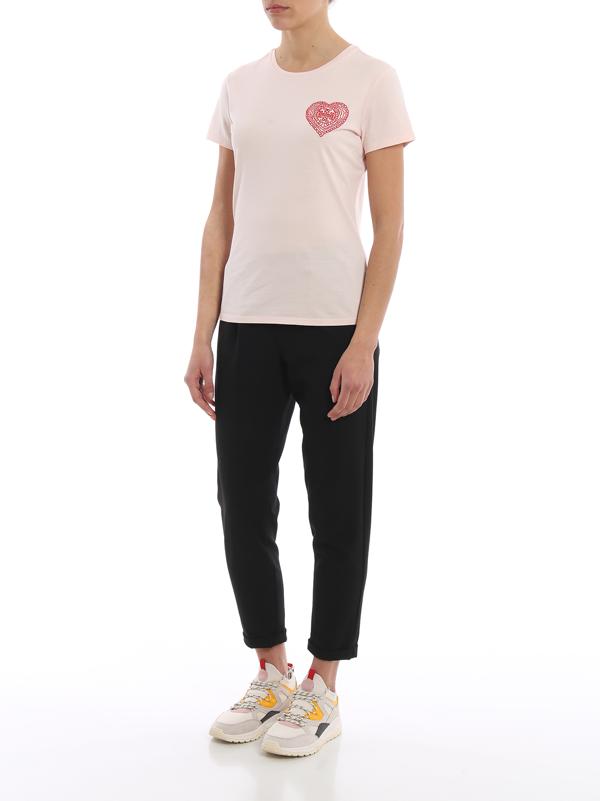 Tory Burch Embroidered heart jersey T-shirt - Light Pink|53536653