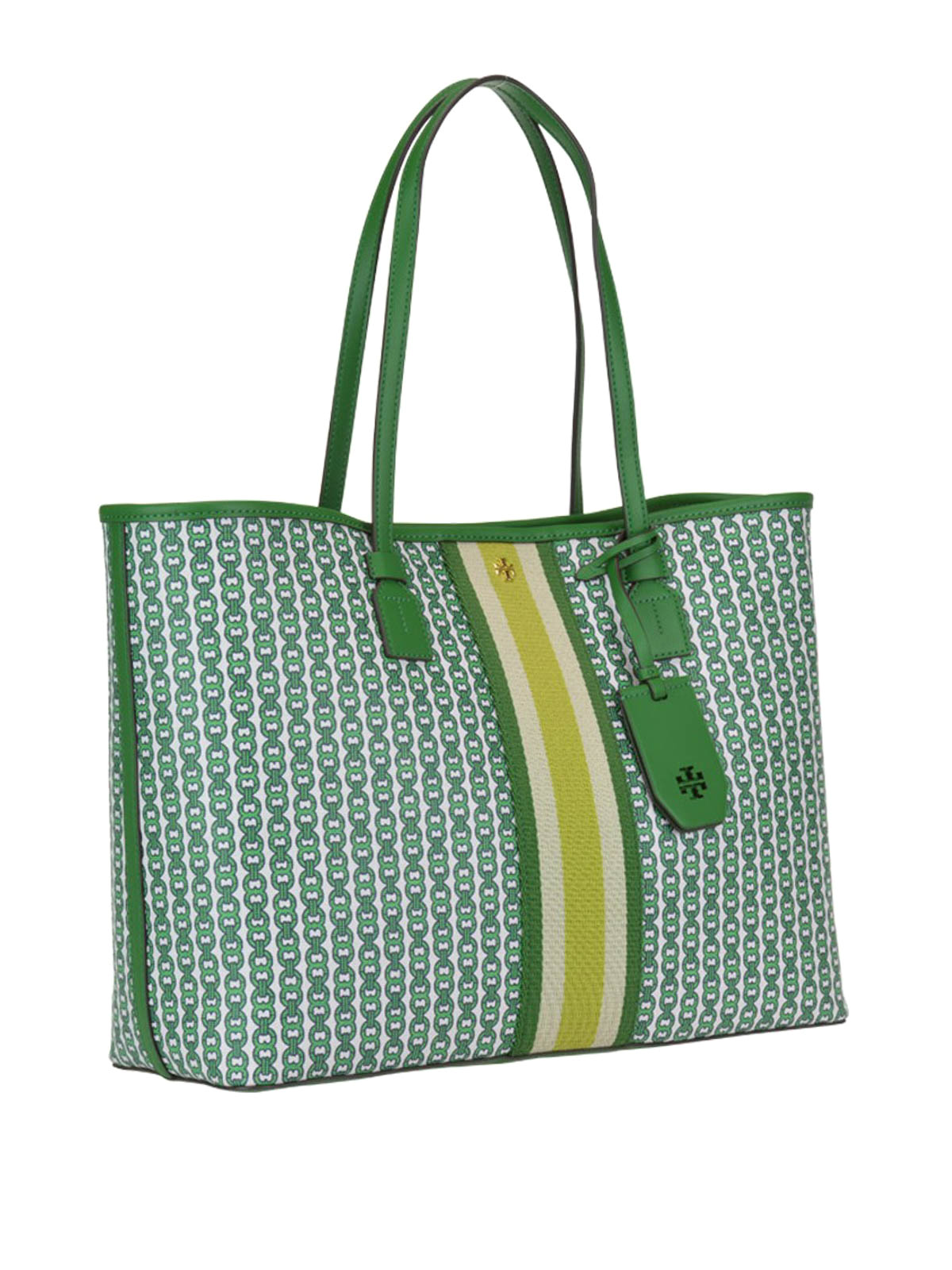 Tory Burch Green Gemini Link Coated Canvas and Leather Zip Tote