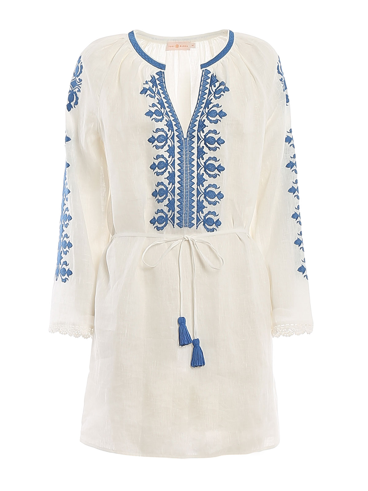Short dresses Tory Burch - Embroidered linen dress - 54804104 | thebs.com