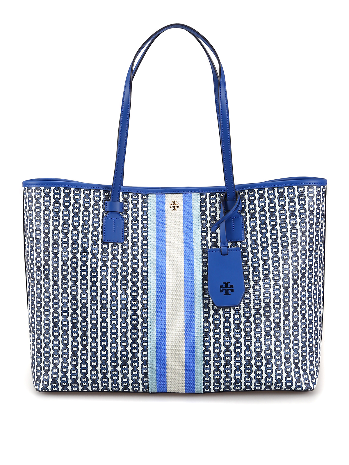 Tory Burch Gemini Link striped Canvas Tote large bag. Blue/white with  organizer