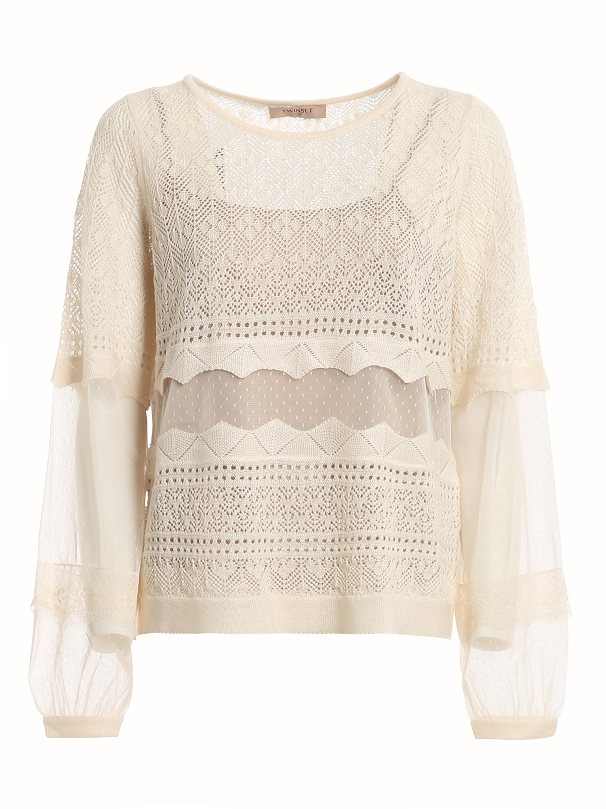 Twinset Maglia con pizzo e tulle Crema Donna 202TP304103363