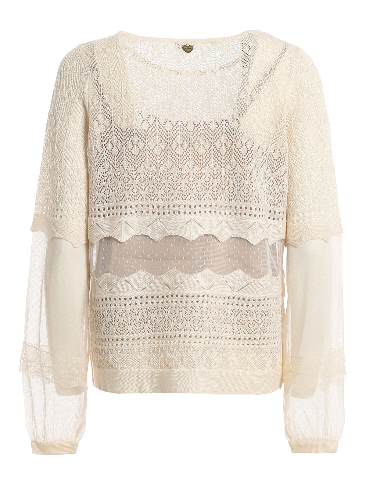 Twinset Maglia con pizzo e tulle Crema Donna 202TP304103363