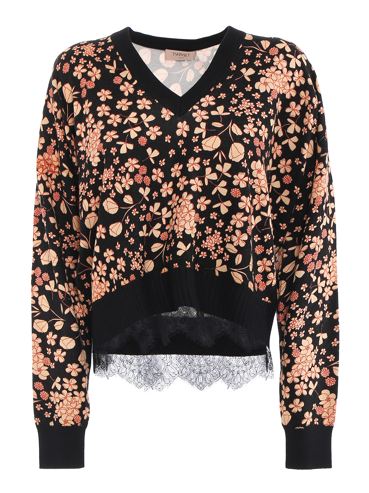 Damen Pullover Pullover Blumendruck Twinset V-Pullover