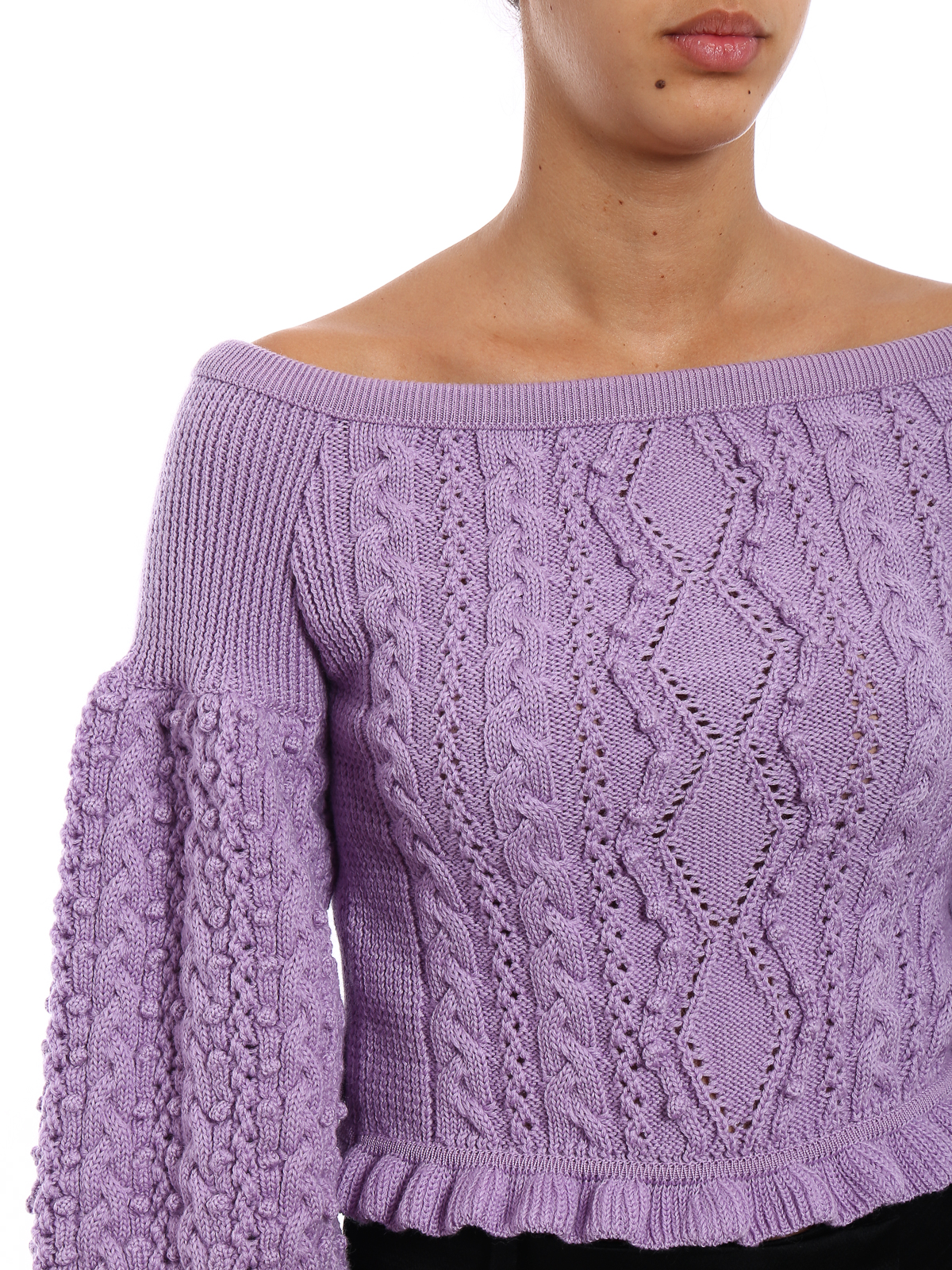 Cutout Virgin Wool Sweater in Purple - Valentino