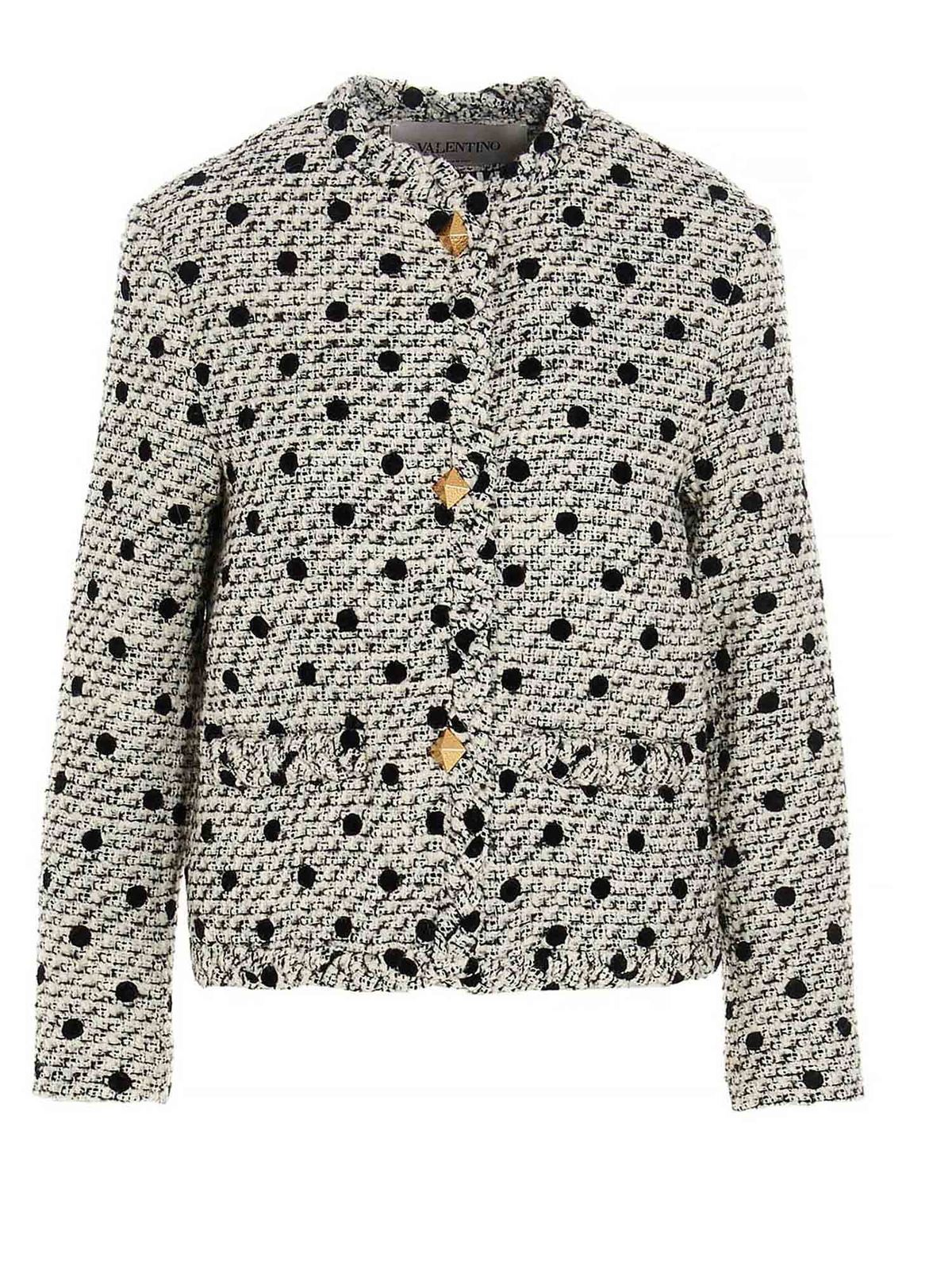 ジャケット Valentino White single-breasted jacket with black polka dots Polka-dot jacket in black - Valentino | Mytheresa