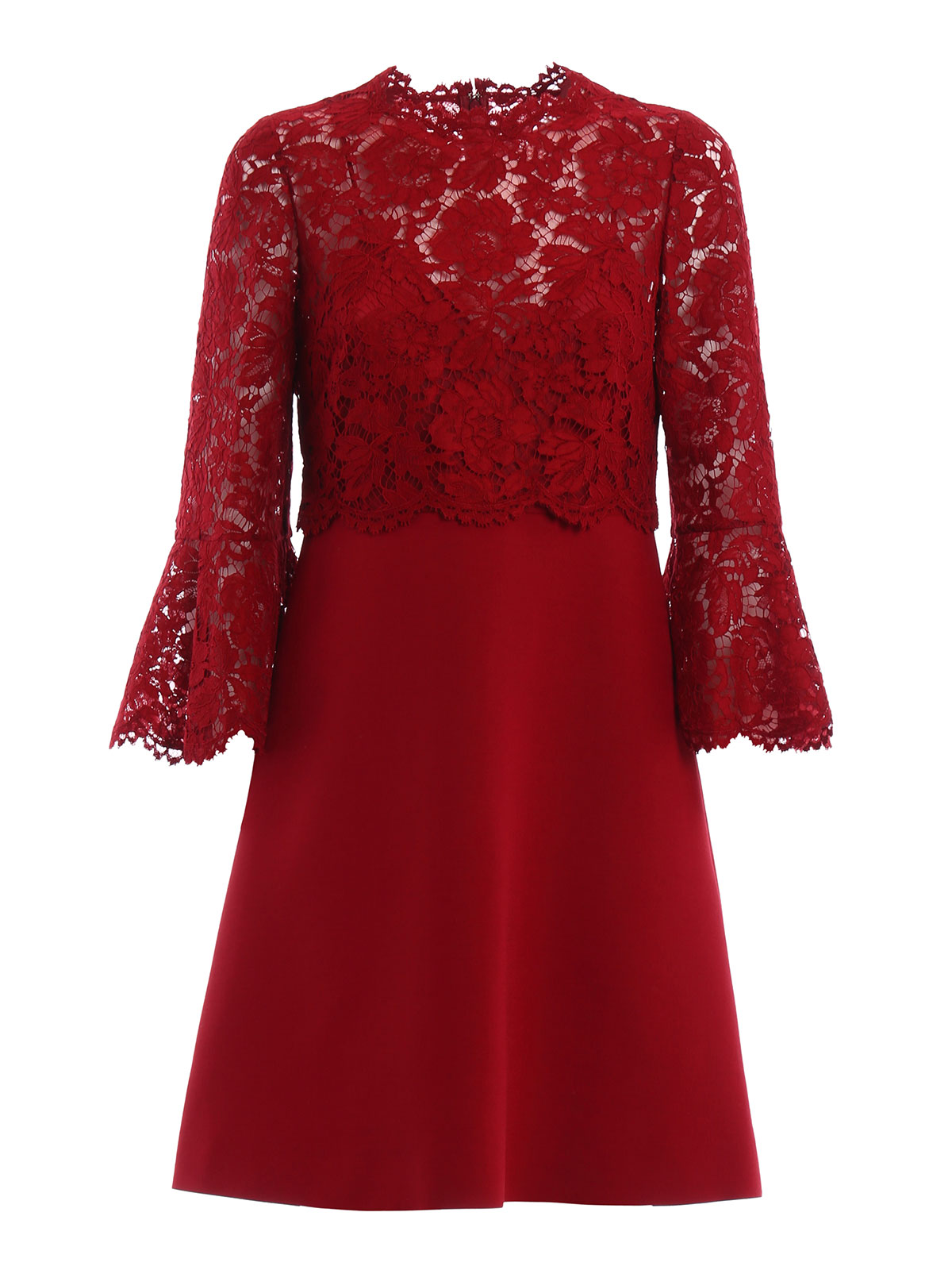 Valentino Red Lace Long Sleeve Dress