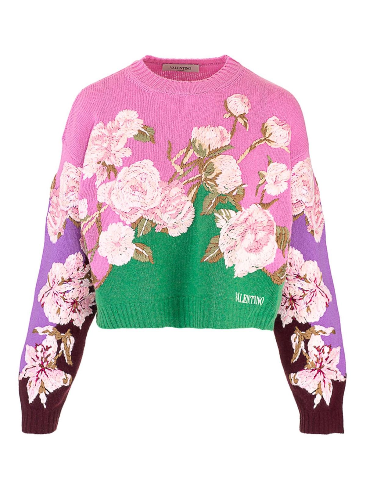 Valentino Garavani Floral crop sweater in pink|VB0KCC206F0IR0