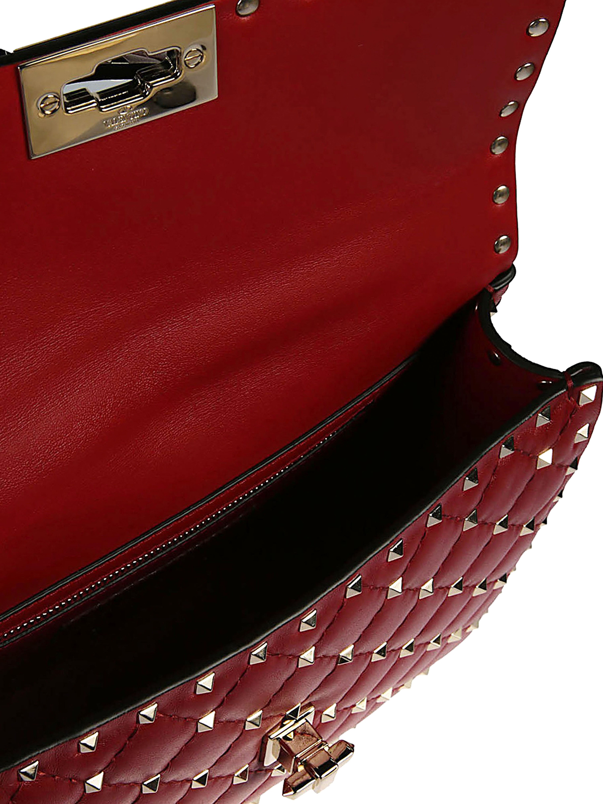 Valentino Garavani Rockstud Leather Spike Chain Shoulder Bag in Red