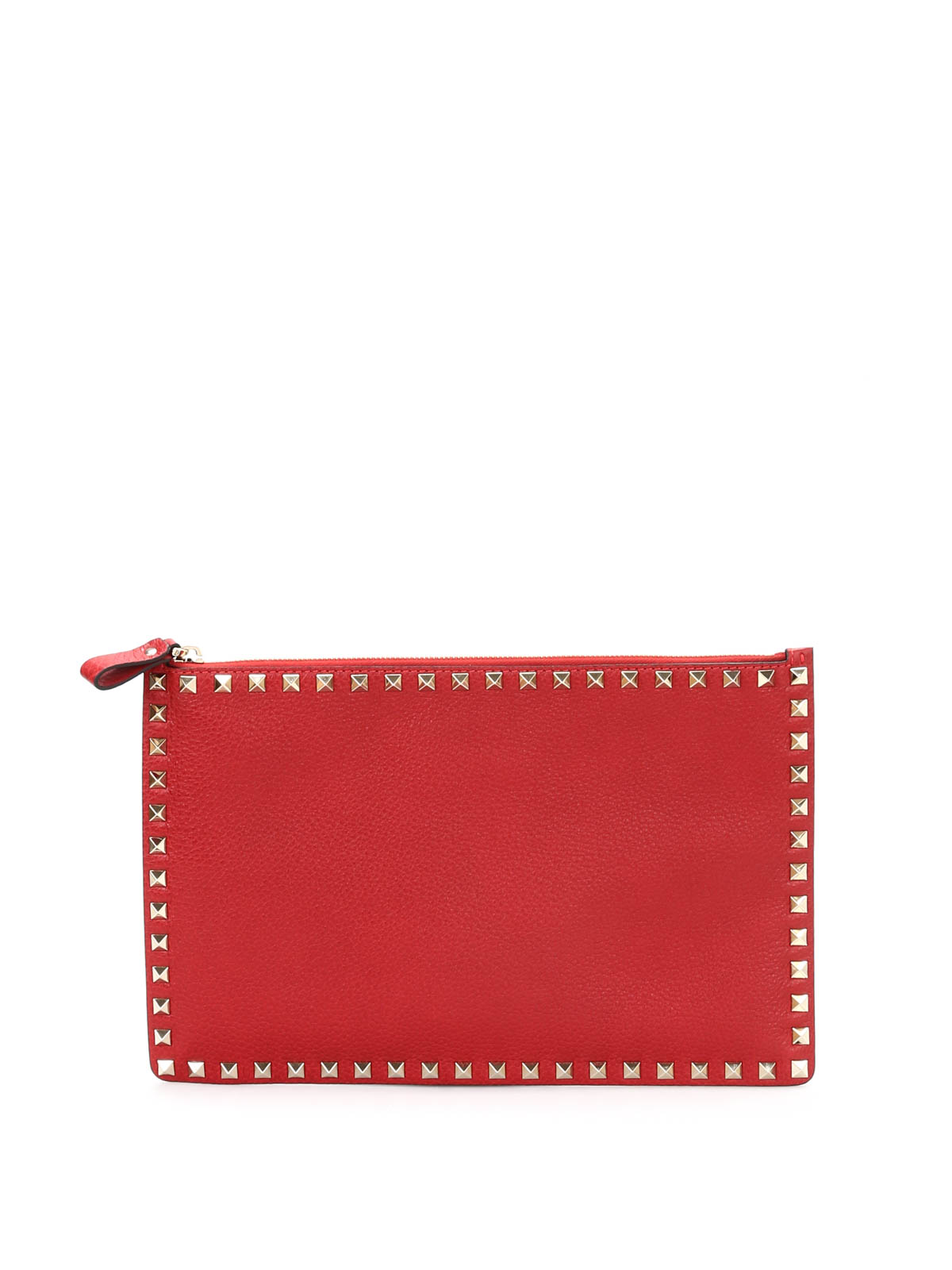 Valentino Garavani Rockstud Leather Clutch Bag In Red