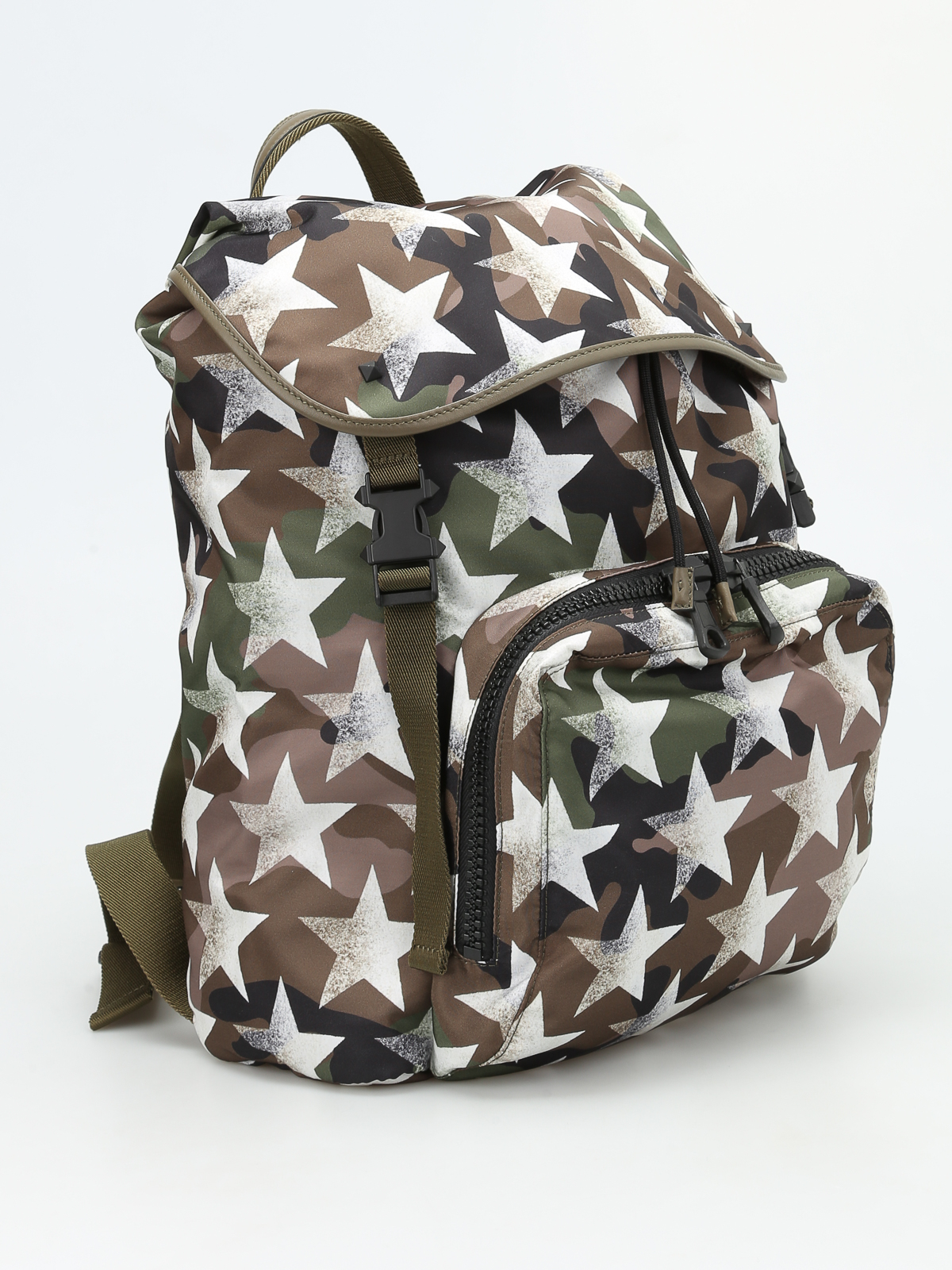 VALENTINO GARAVANI Nylon Camouflage Print Backpack Green White