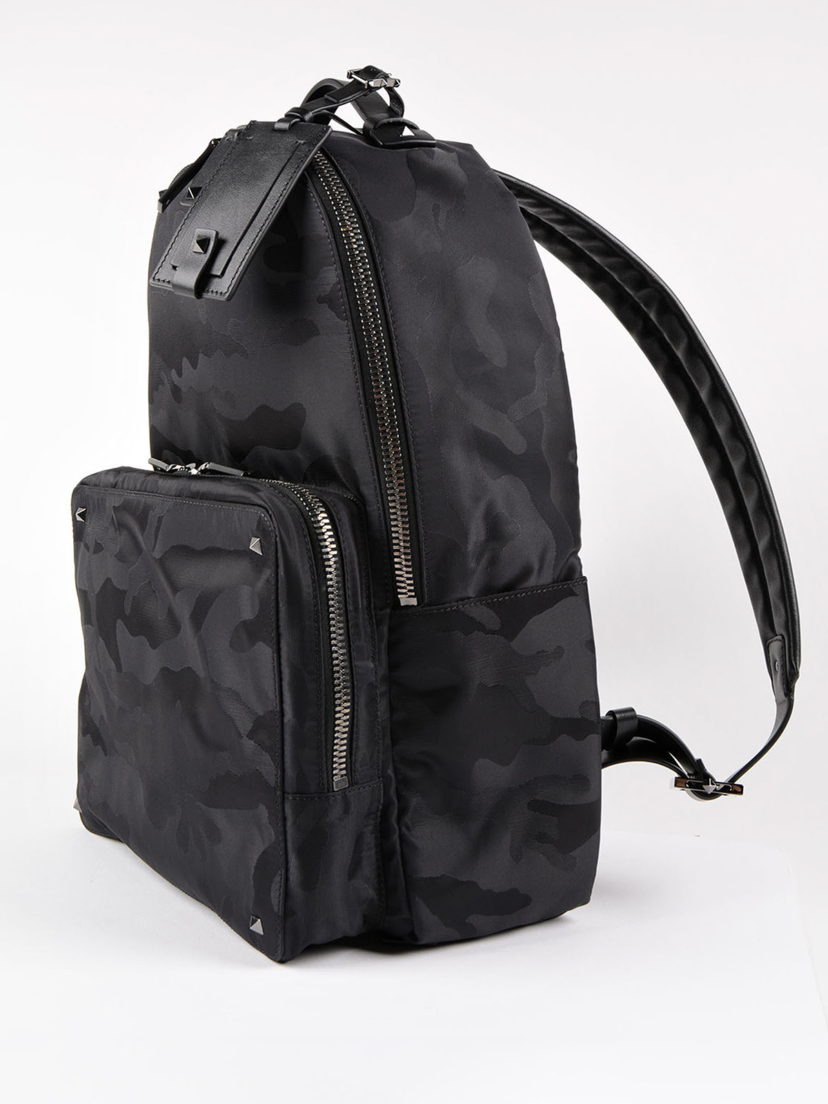 VALENTINO NYLON JACQUARD CAMO BACKPACK IN GREY