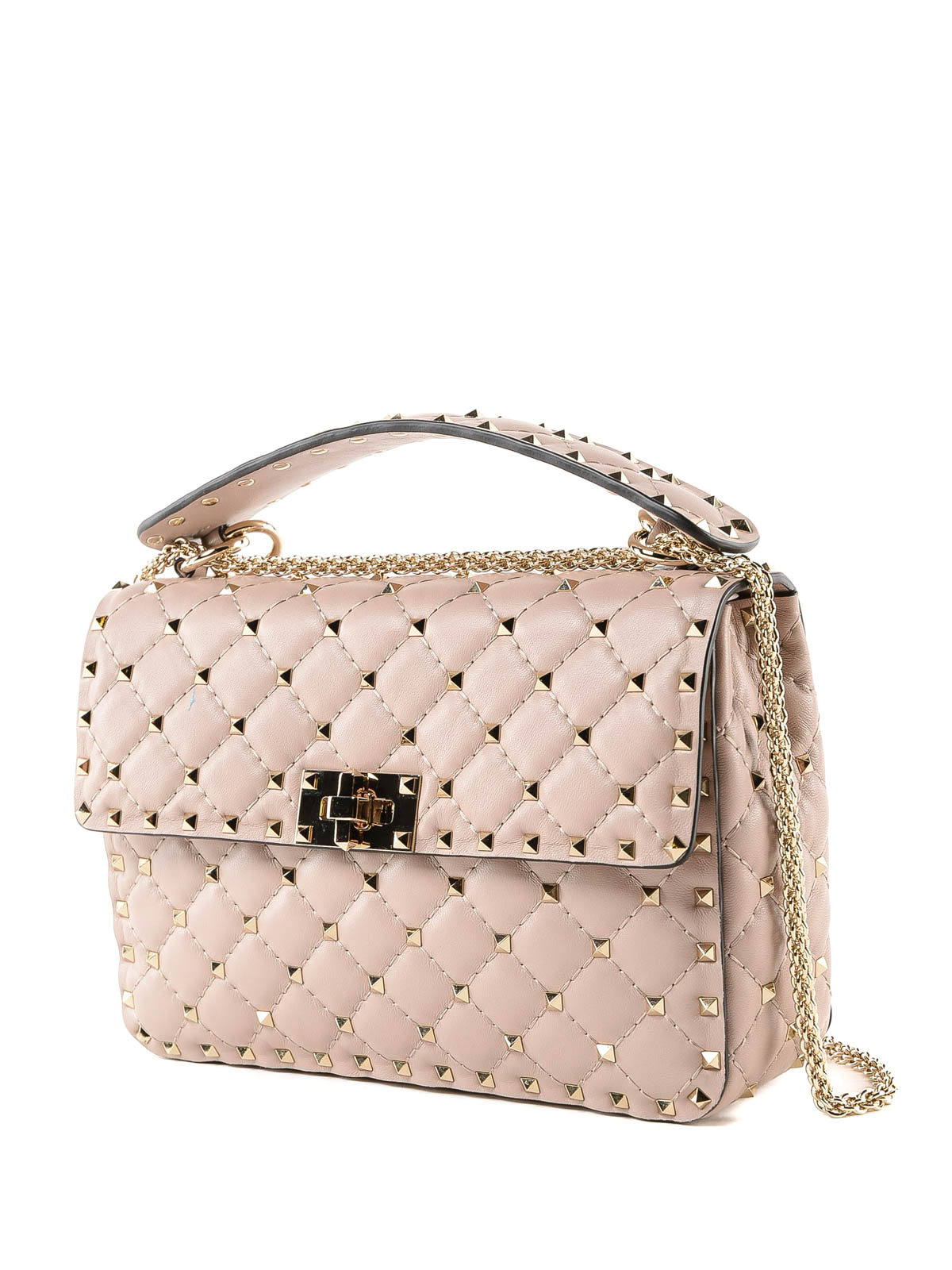 Valentino Rockstud Spike Quilted Leather Crossbody Chain Bag Poudre