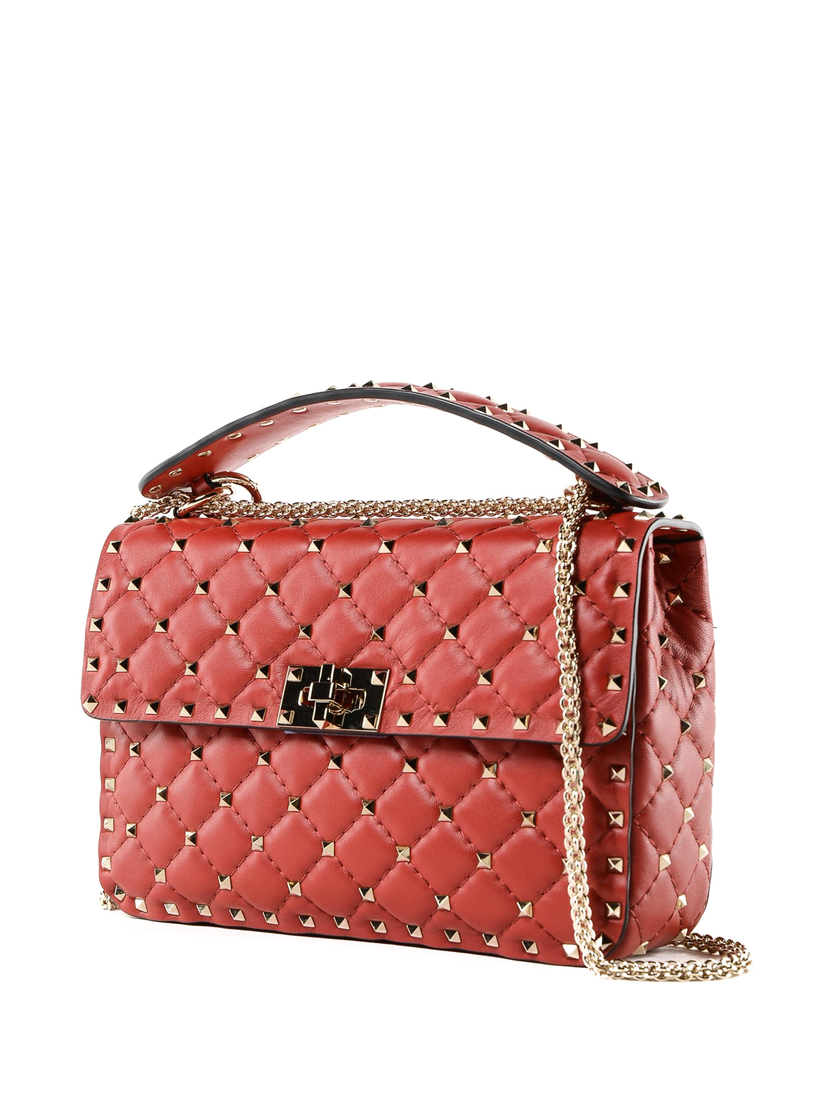 VALENTINO GARAVANI: Rockstud bag in grained leather with studs - Red