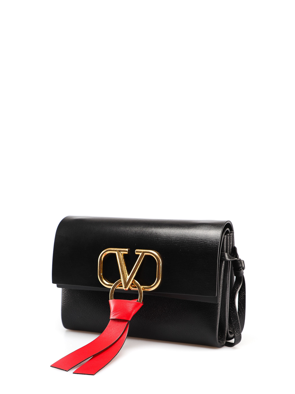 Valentino Garavani - VRing Black & Red Leather Small Crossbody Bag