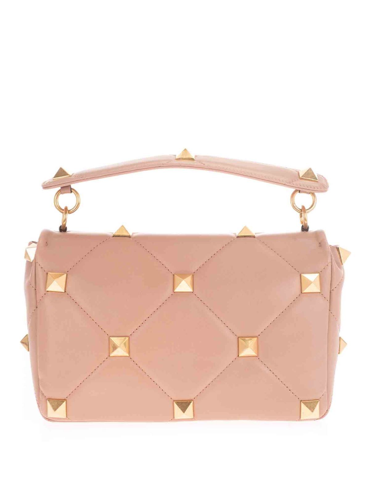 Valentino Small The Handle Roman Stud Lambskin Leather Crossbody Bag Rose Cannelle