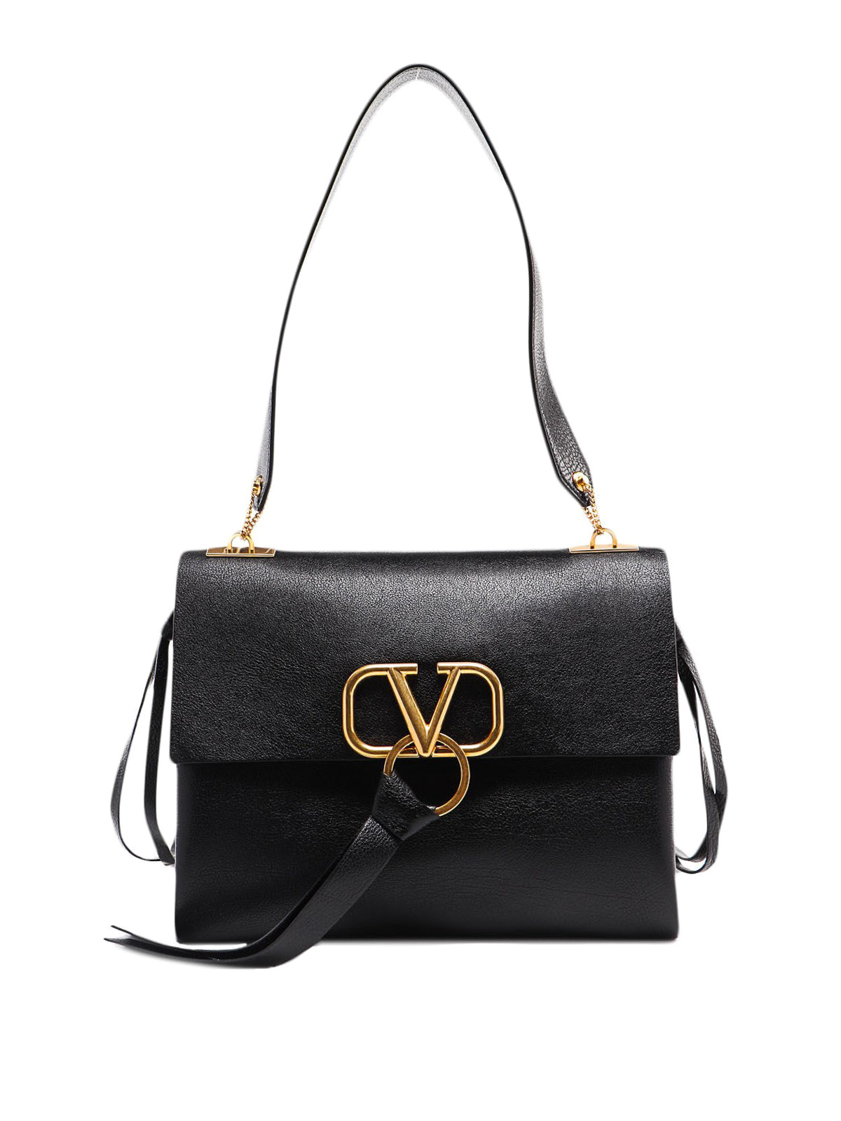 Valentino Garavani VRing Shoulder Bag Leather Medium Black 1896612