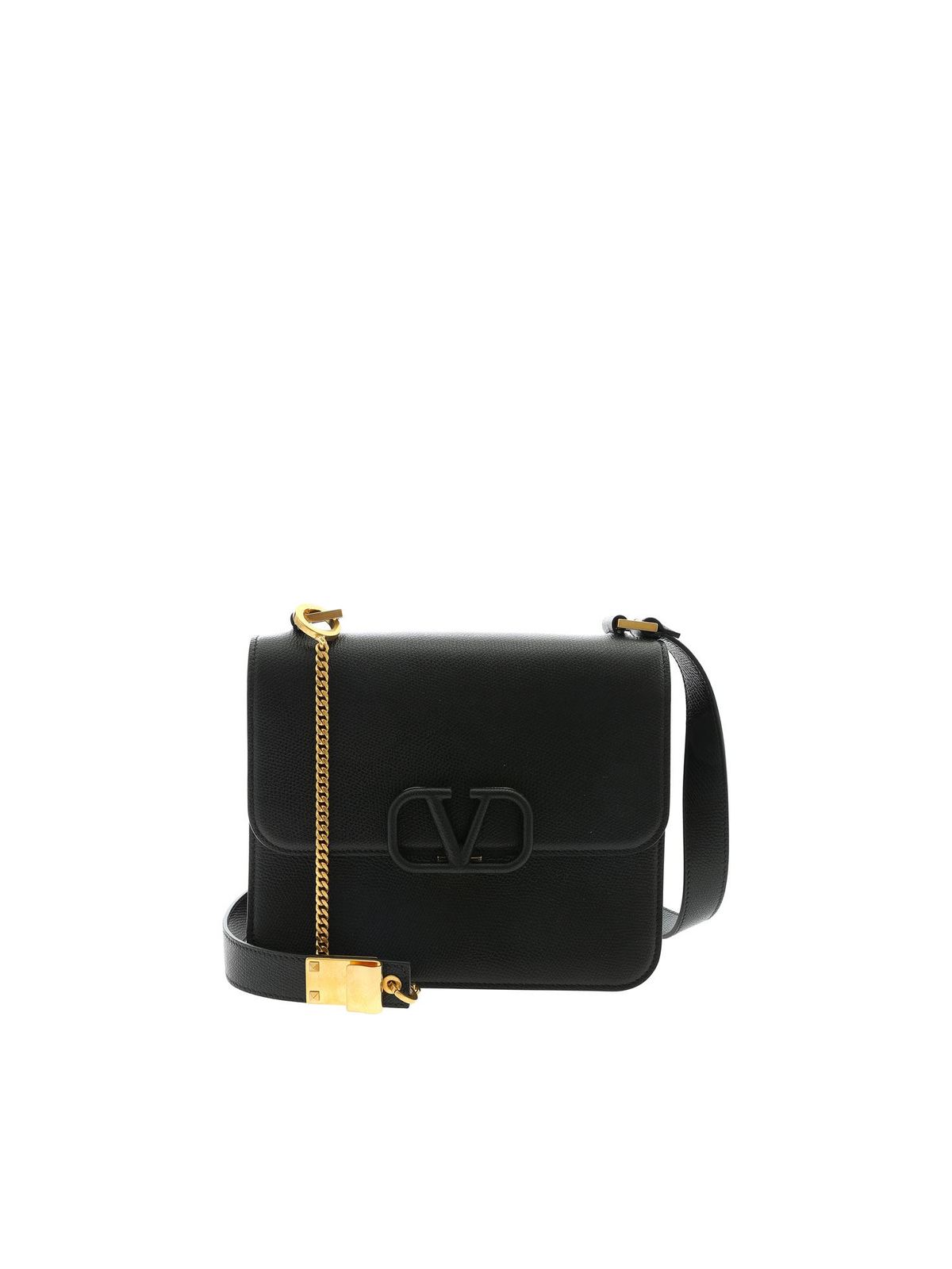 V Sling Leather Shoulder Bag in Black - Valentino Garavani